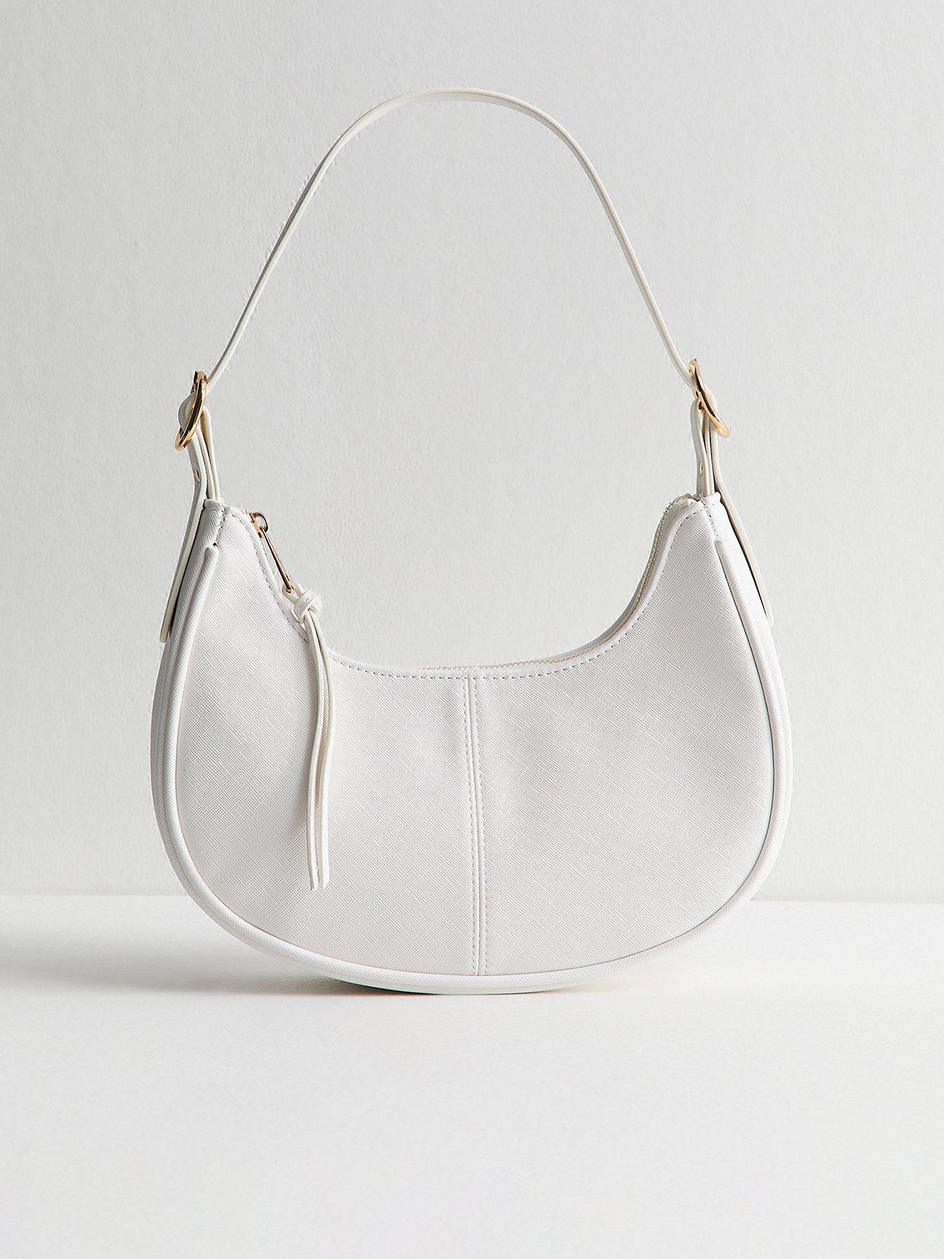 Image 1 of 5 of New Look Grained Faux Leather Oval Buckle Shoulder Bag - White