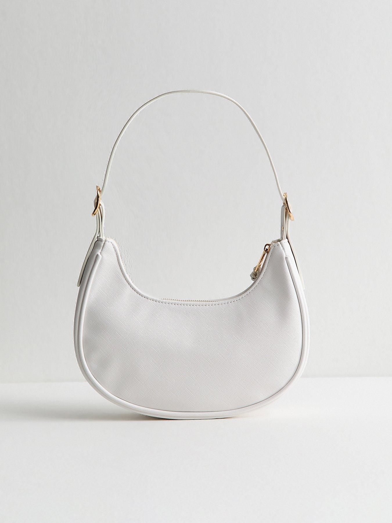 Image 3 of 5 of New Look Grained Faux Leather Oval Buckle Shoulder Bag - White