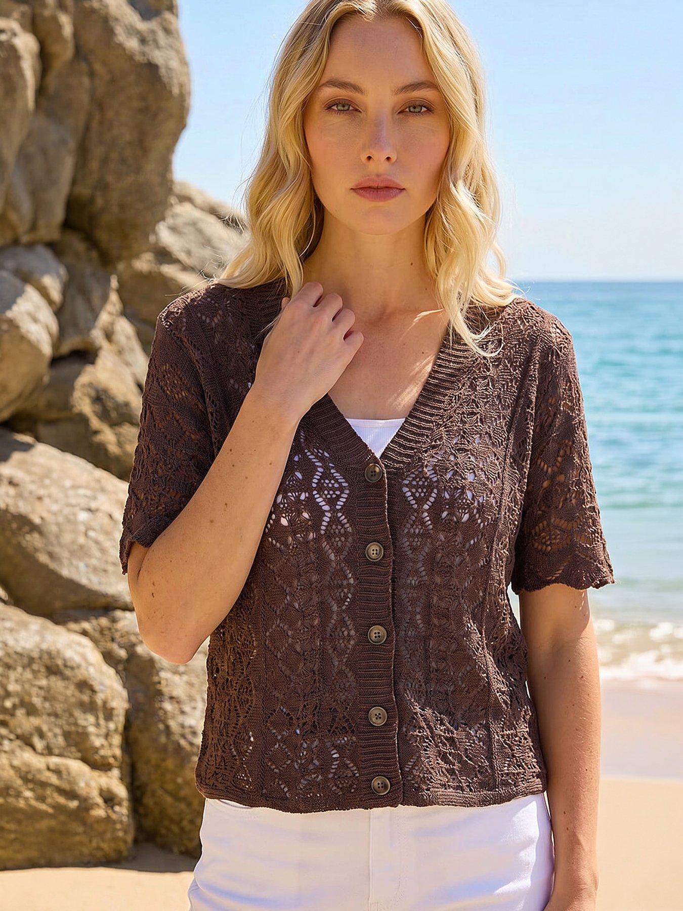 Roman Stitch Detail V-neck Knit Cardigan