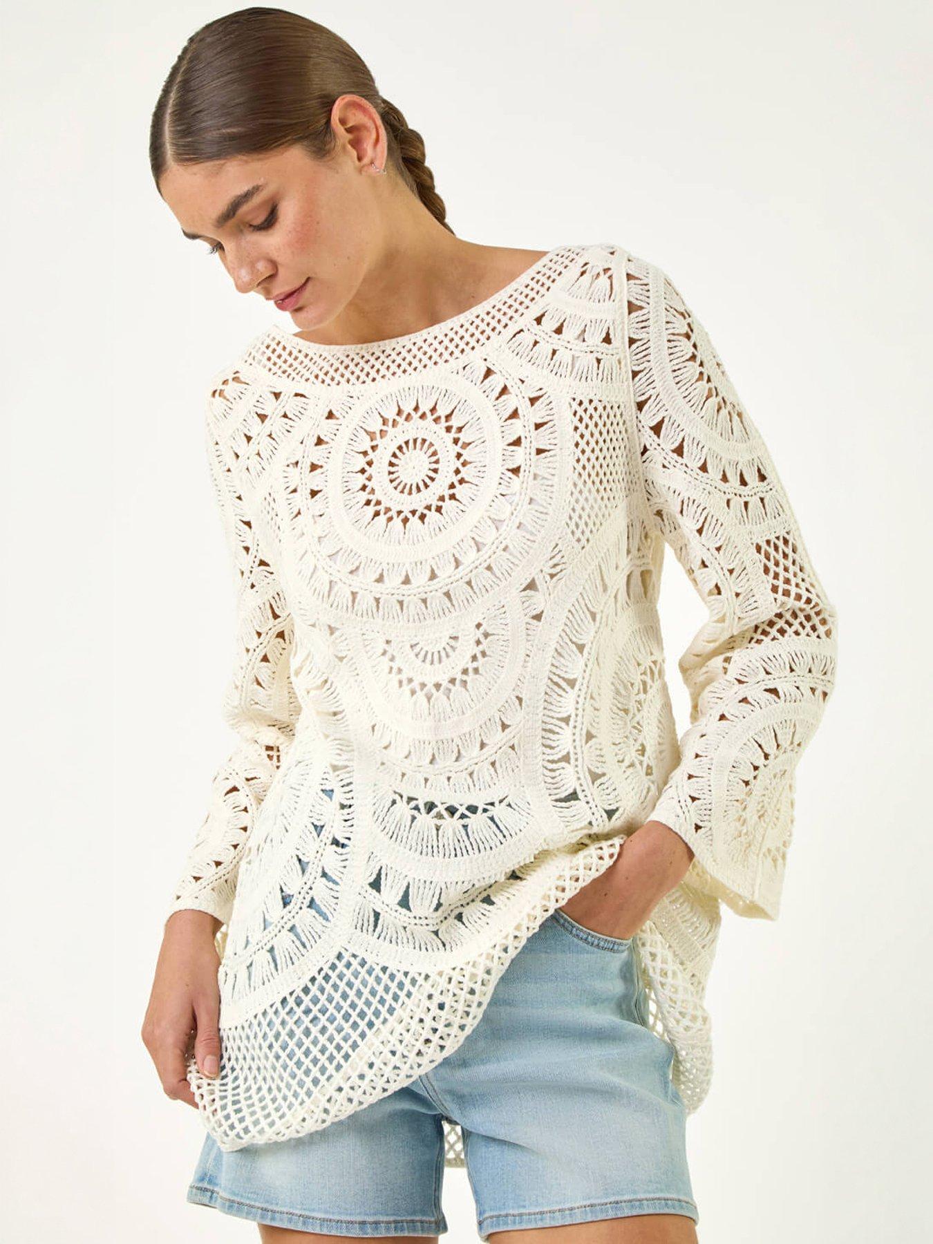 Image 1 of 5 of Roman Longline Crochet Knit Tunic