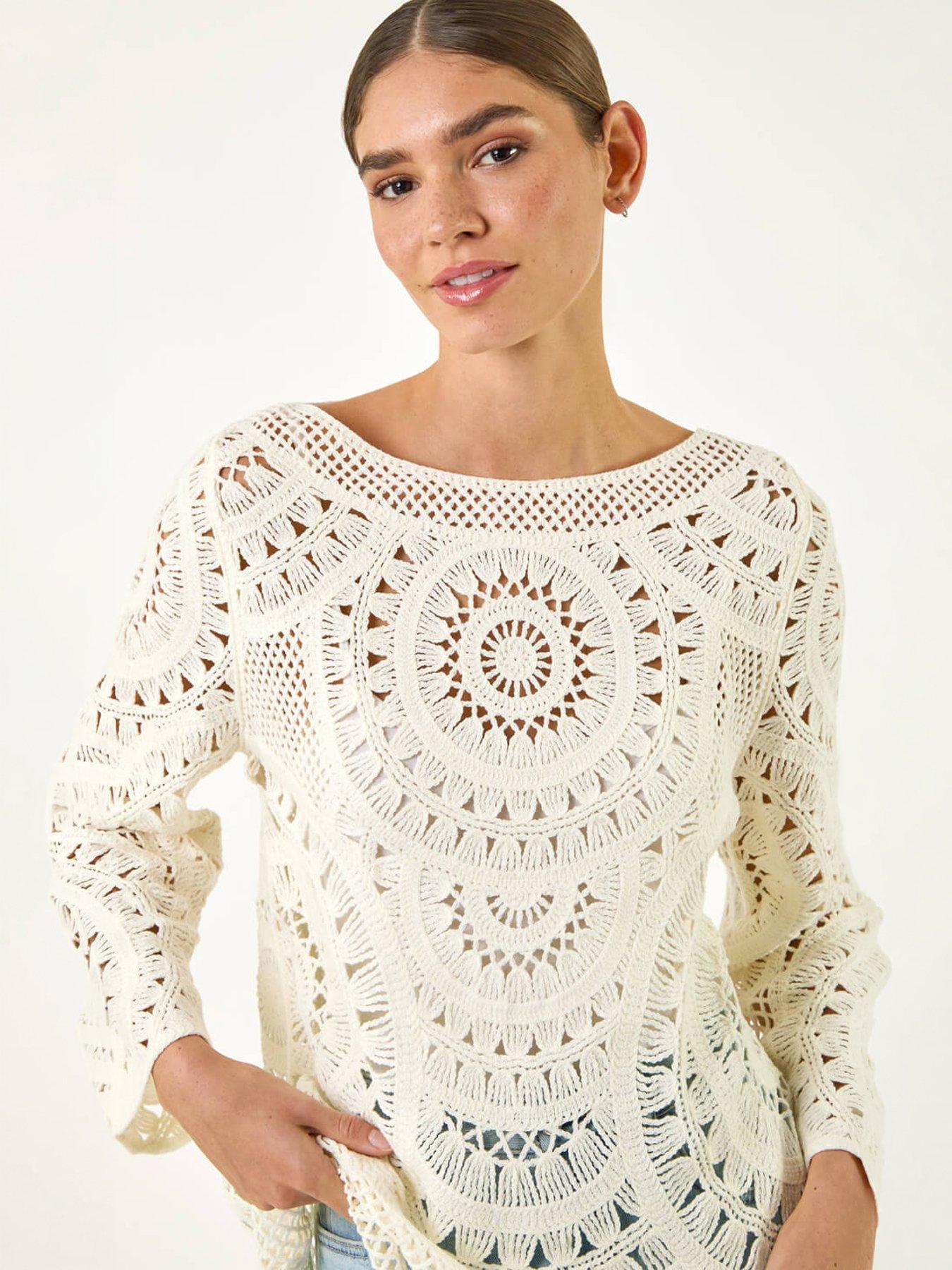Image 3 of 5 of Roman Longline Crochet Knit Tunic