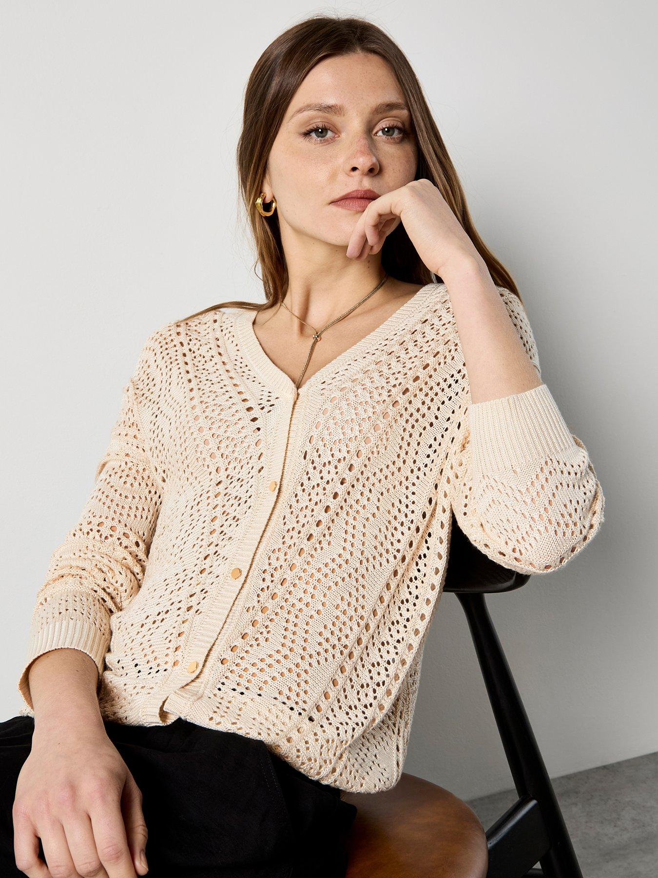 Apricot Chevron Pointelle Cardigan