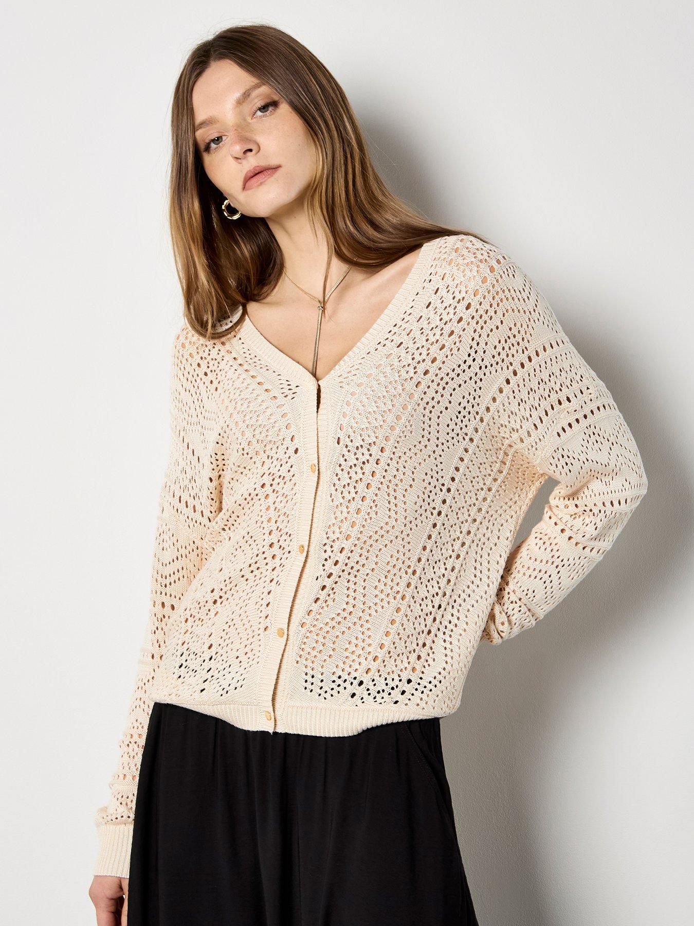 Image 4 of 4 of Apricot Chevron Pointelle Cardigan