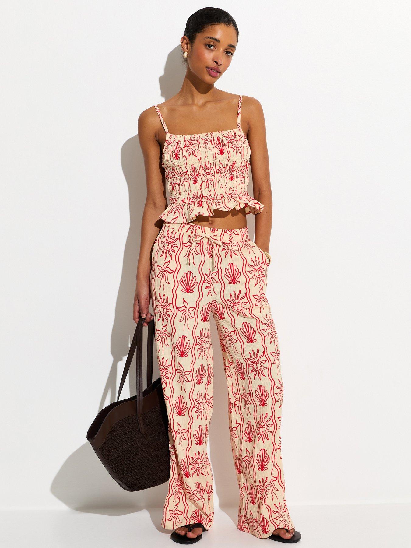 New Look Red Sun Print Wide Leg Beach Trousers