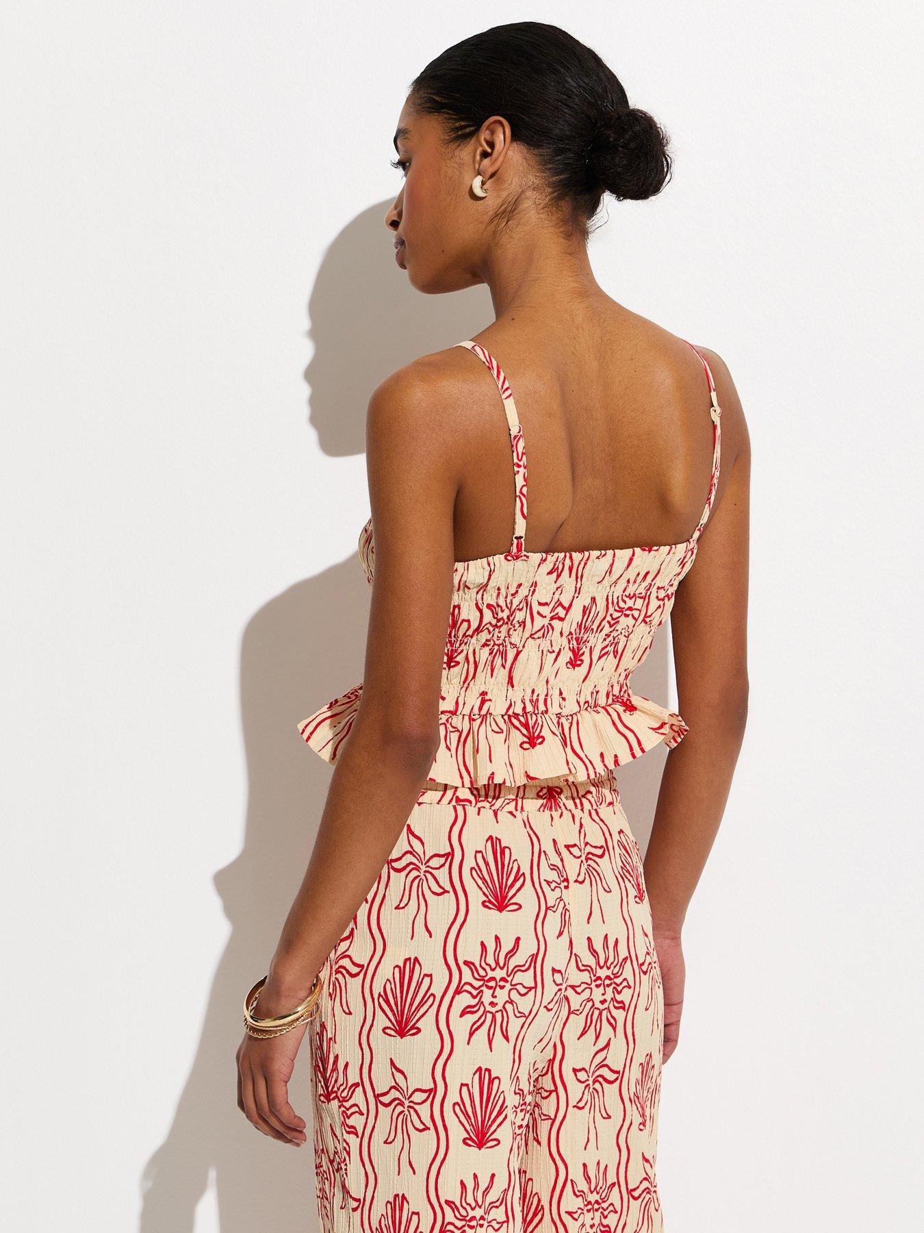 new-look-sun-print-shirred-cami-beach-top-redstillFront