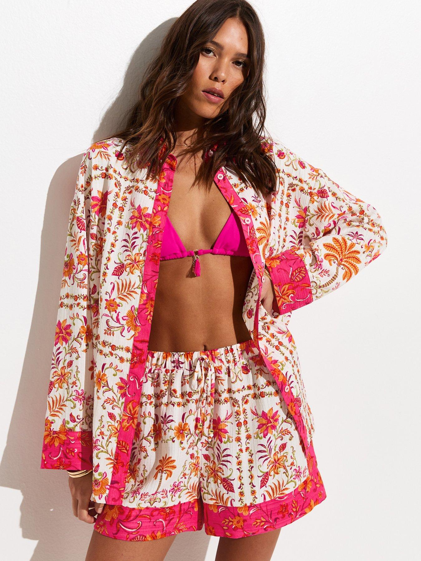 Image 1 of 5 of New Look White Floral Print Oversized Woven Co-ord Beach Shirt