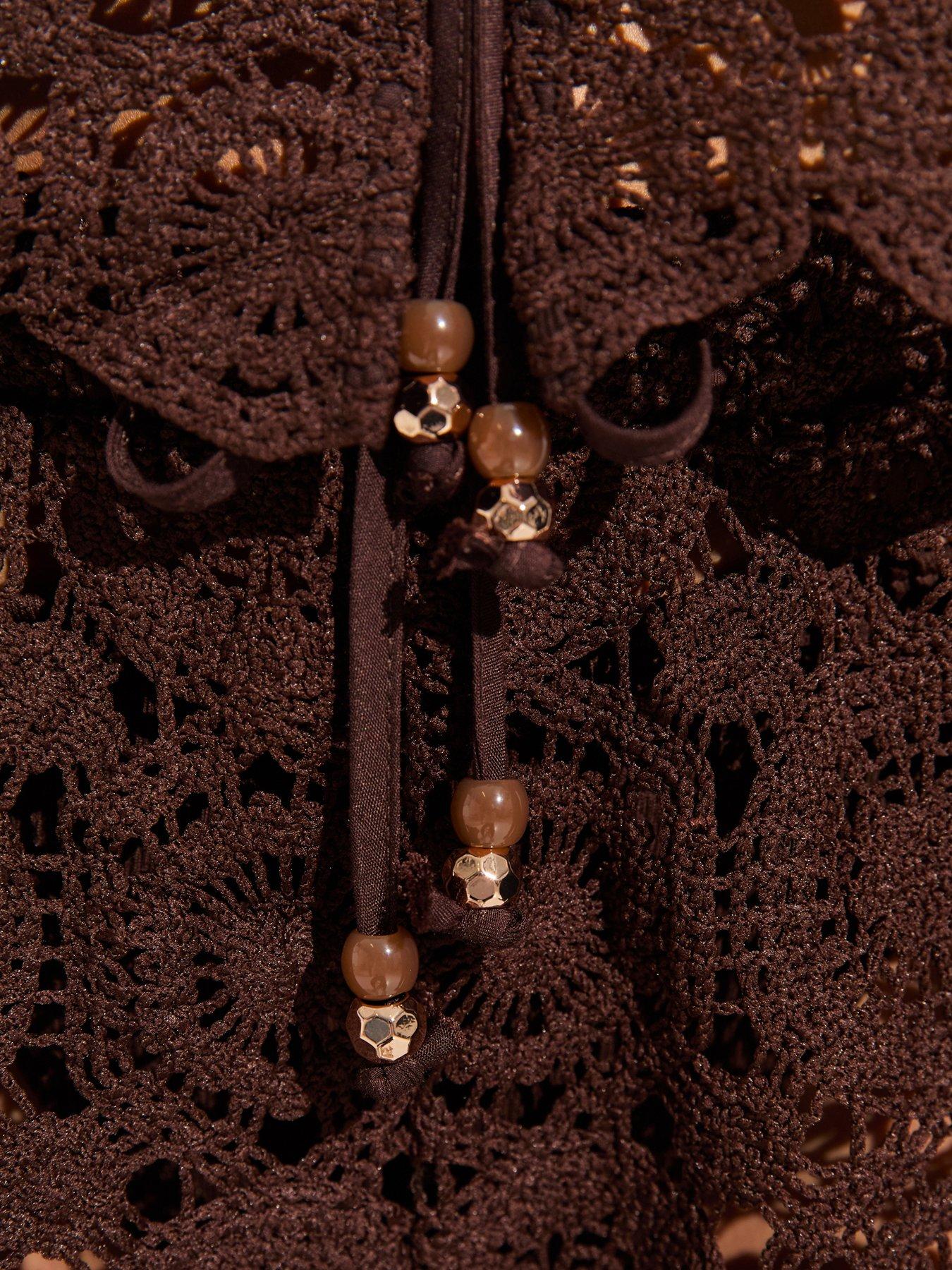 Image 5 of 5 of New Look Dark Brown Tile Crochet Beach Co-ord Shorts
