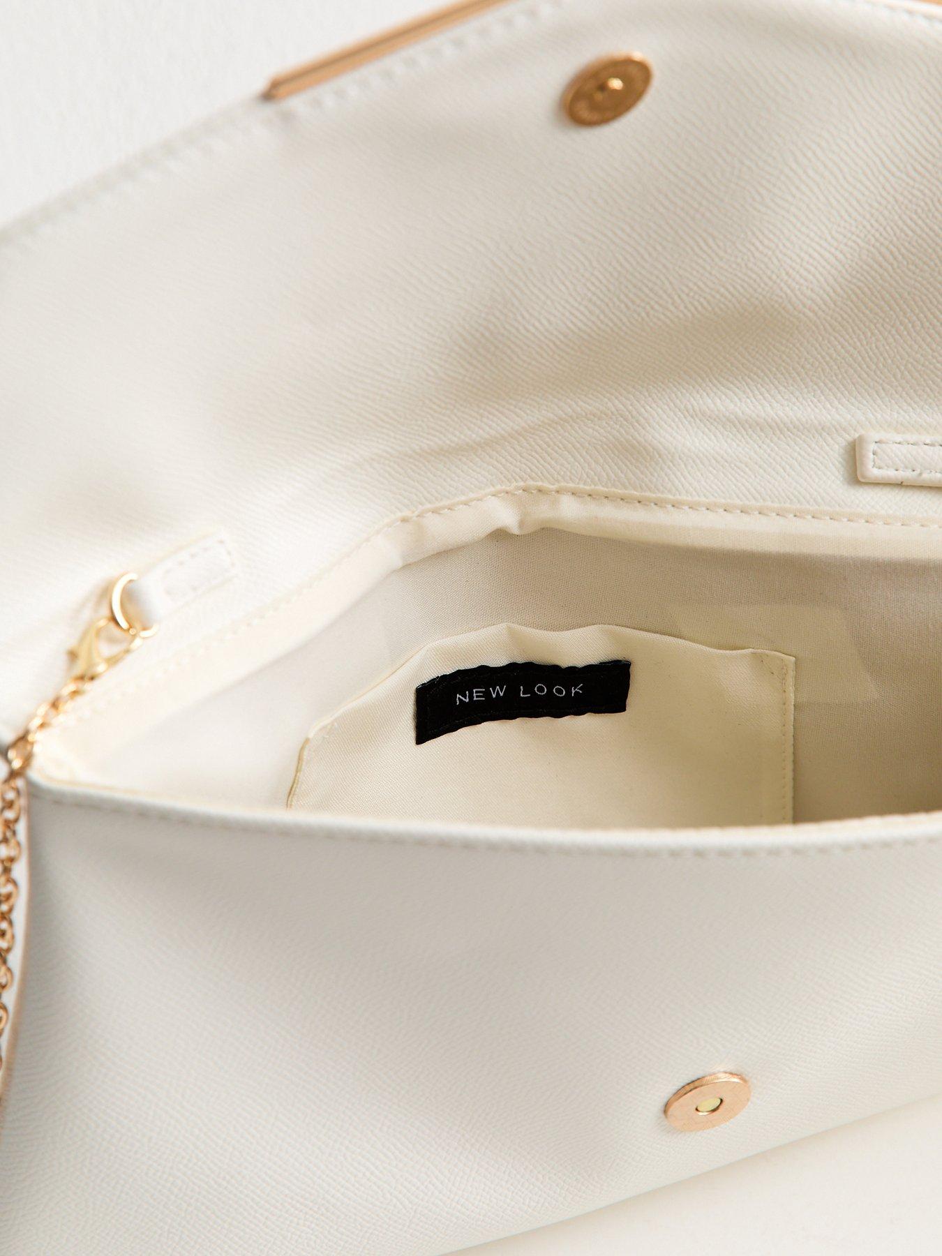 Image 4 of 5 of New Look Faux Leather Envelope Shoulder Bag - White