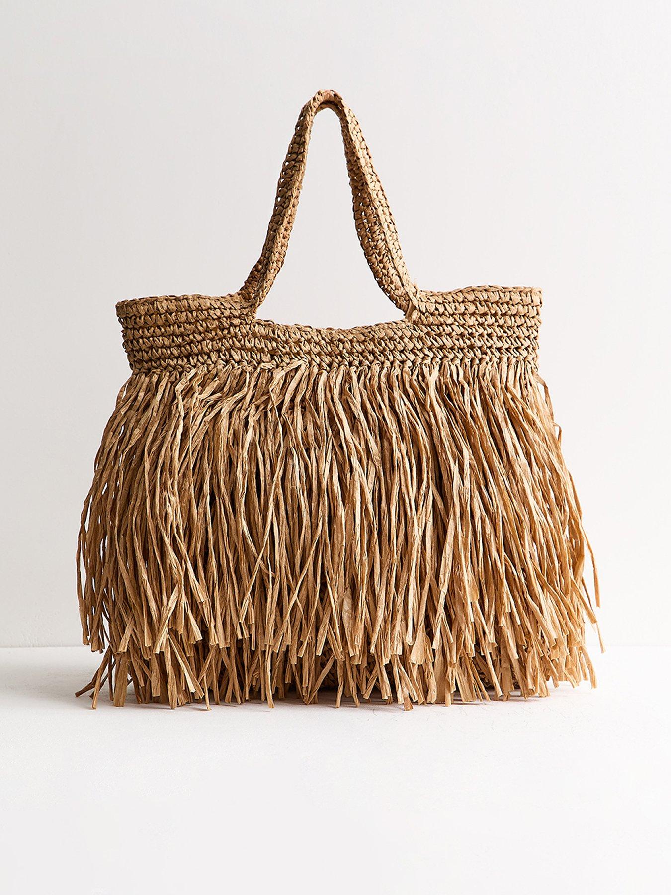 New Look Woven Fringe Tote Bag - Stone