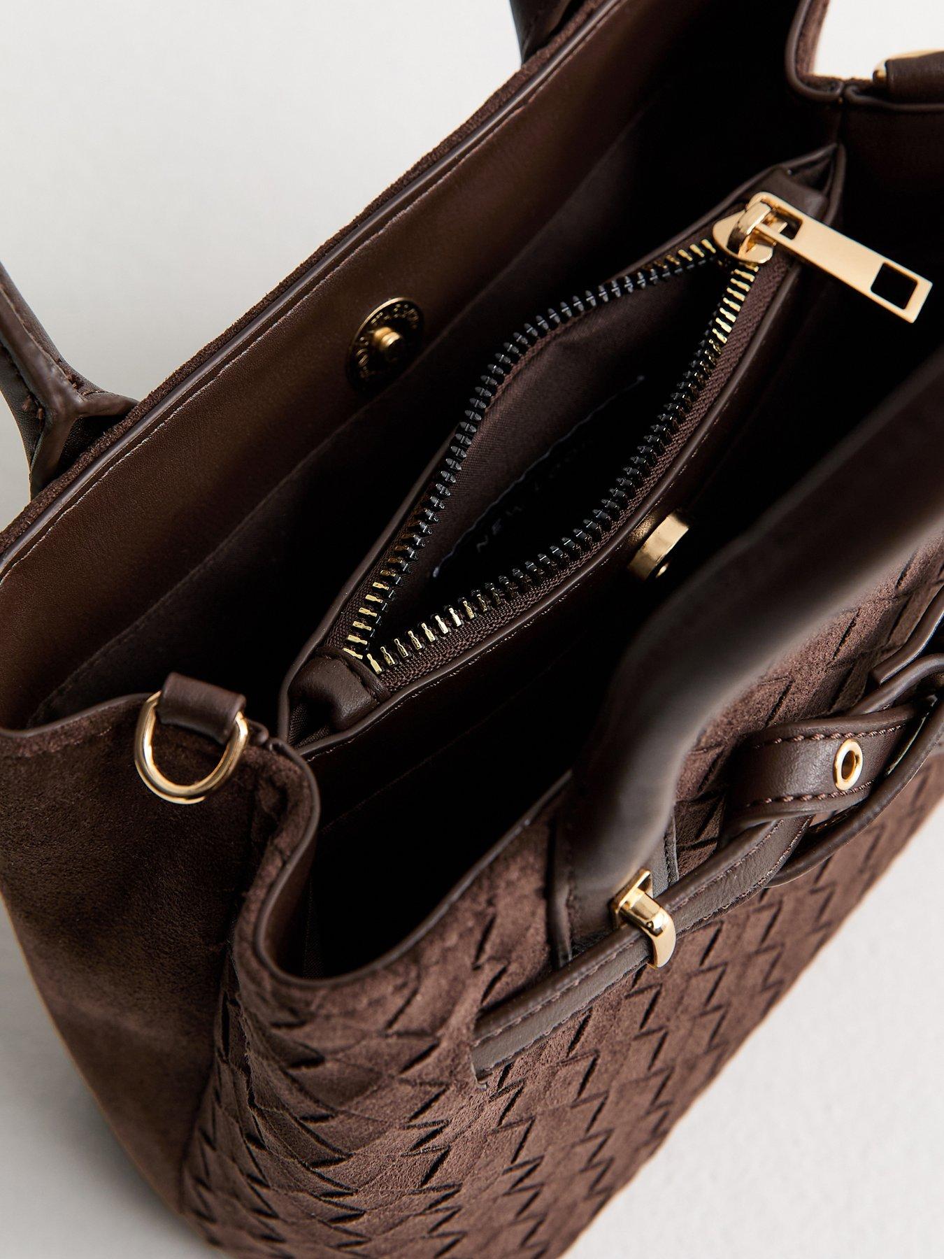 Image 3 of 3 of New Look Faux Suede Weave Effect Mini Crossbody Bag - Brown