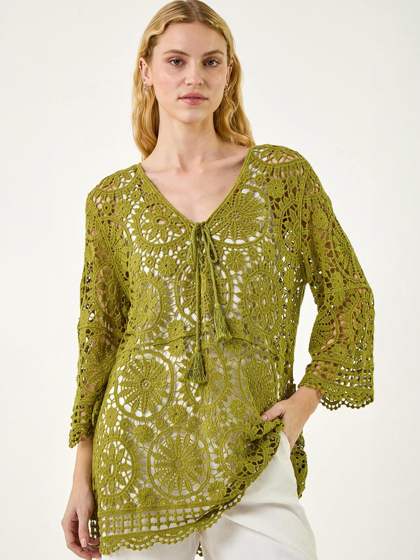 Image 1 of 5 of Roman Crochet Tie Front Knit Tunic