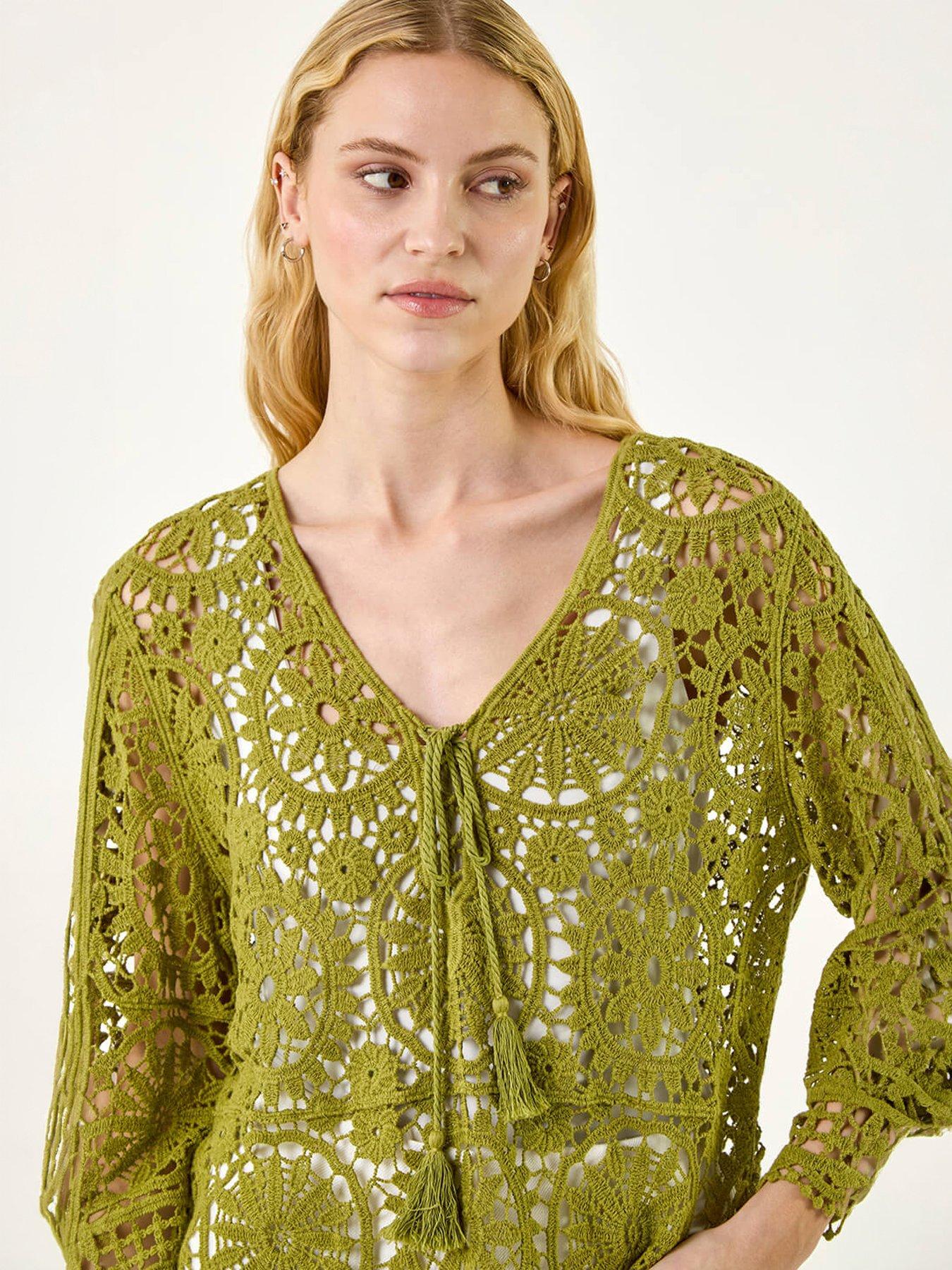 Image 5 of 5 of Roman Crochet Tie Front Knit Tunic