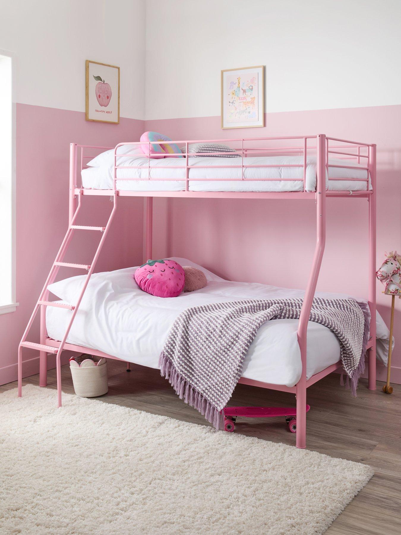 The Very Collection Domino Trio Bunk Bed Frame with Mattress Options (Buy  &  SAVE!) - Pink
