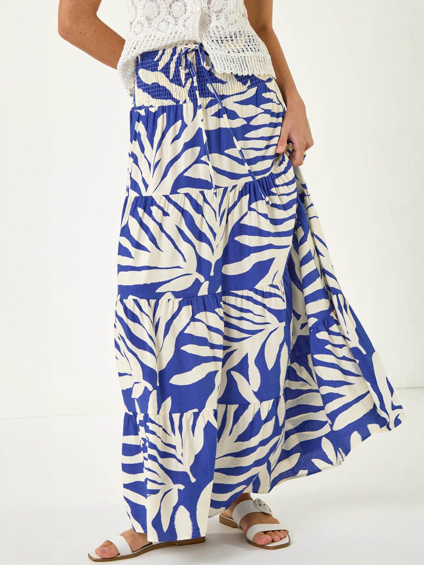 Roman Mono Print Shirred Maxi Skirt