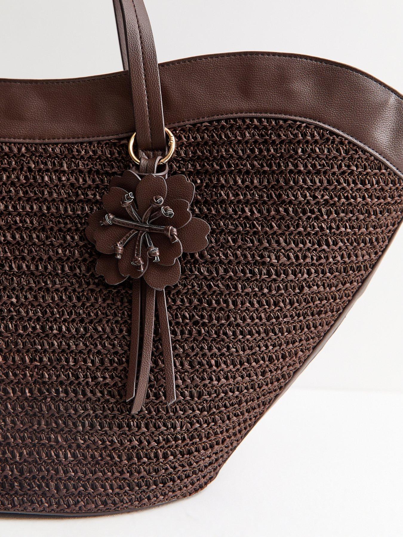 Image 4 of 5 of New Look Curved Woven Tote Bag - Dark Brown