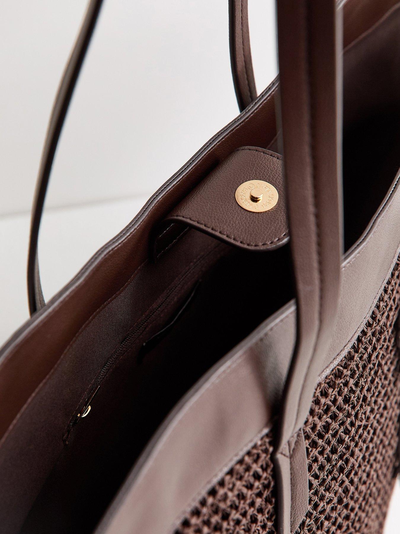 Image 5 of 5 of New Look Curved Woven Tote Bag - Dark Brown