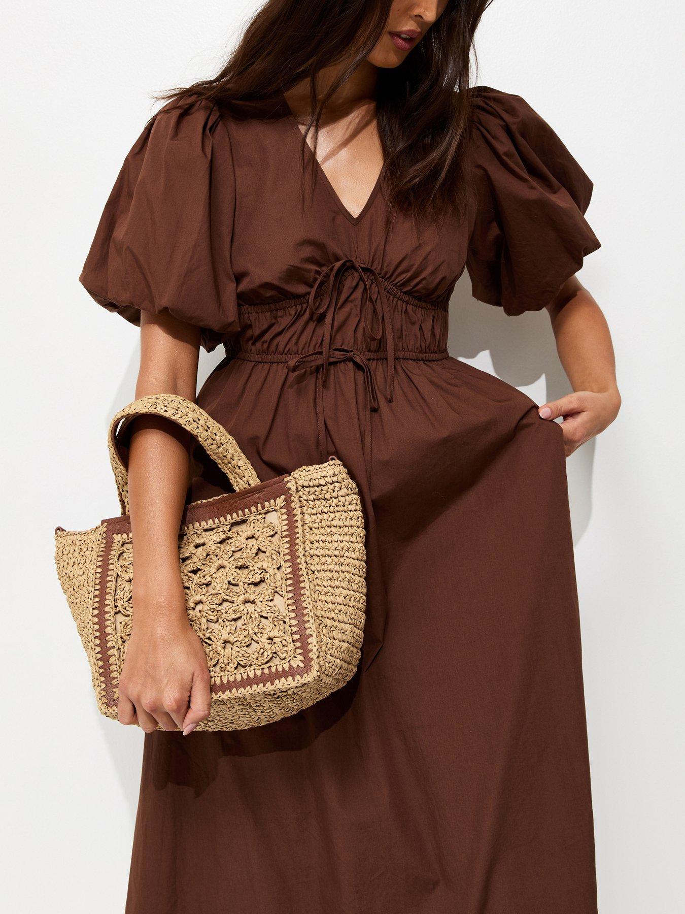 New Look Brown Whipstitched Floral Tote - Brown