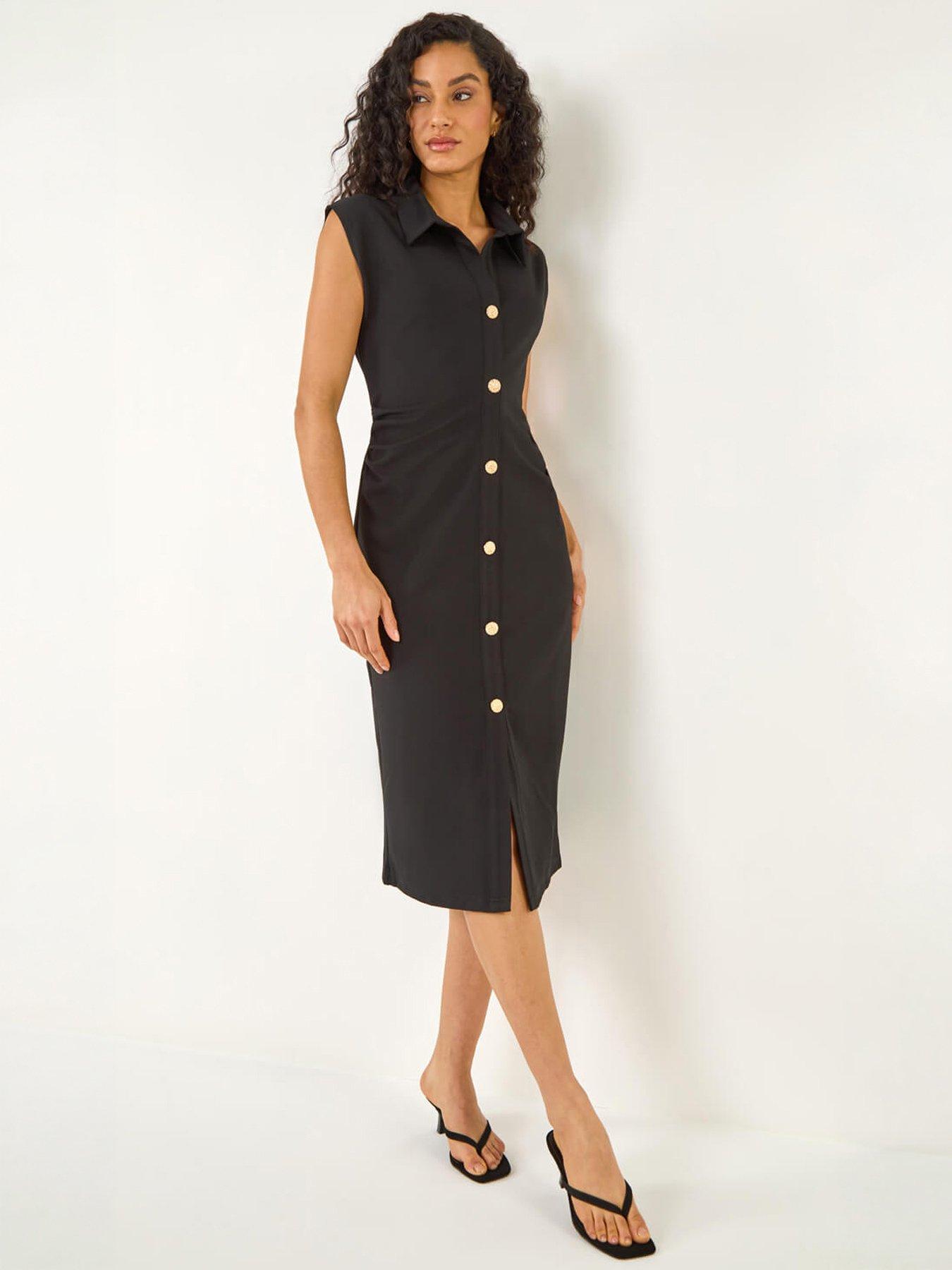 Roman Dusk Collared Ribbed Midi Dress