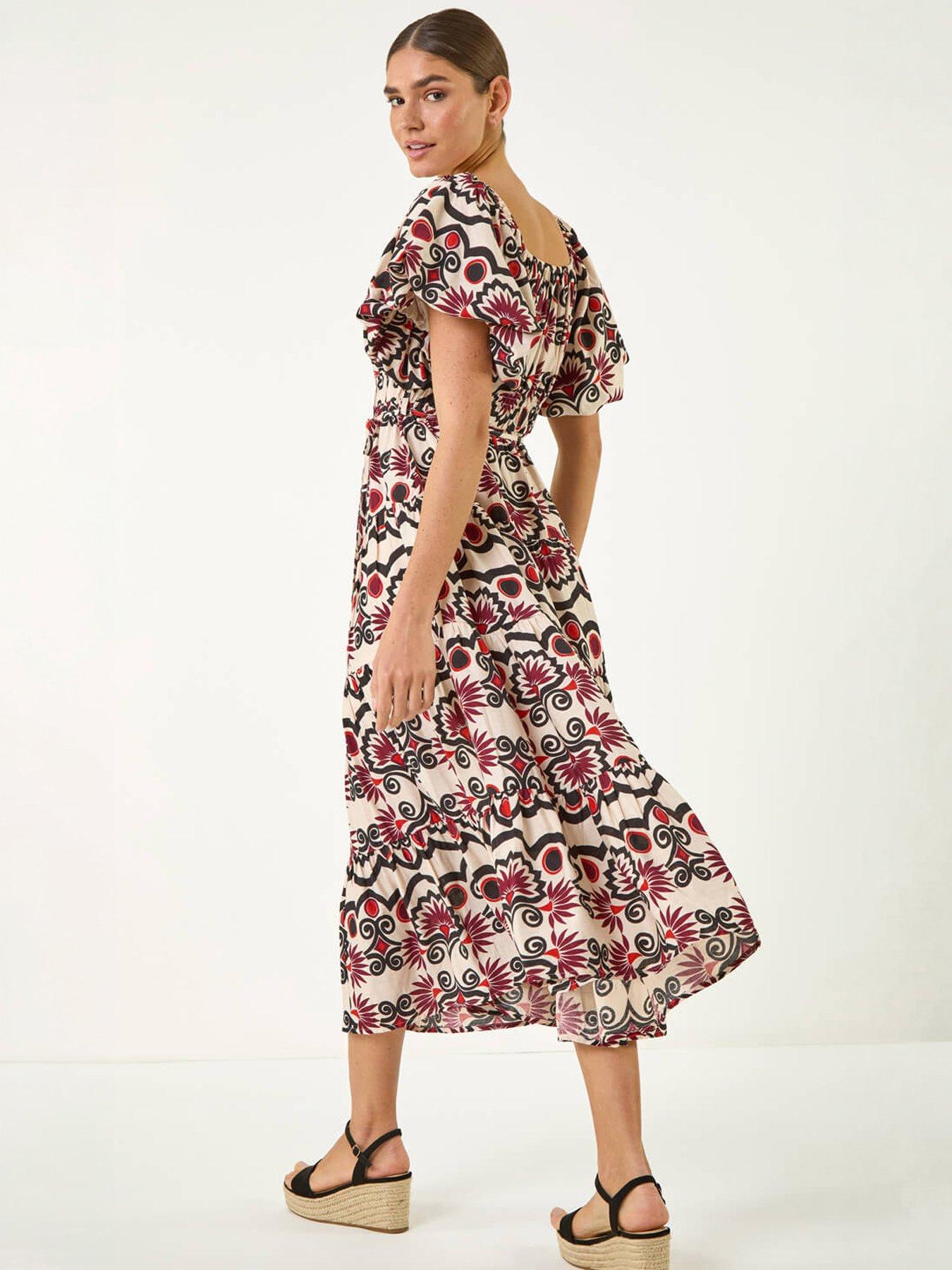 Image 2 of 5 of Roman Abstract Border Print Midi Dress