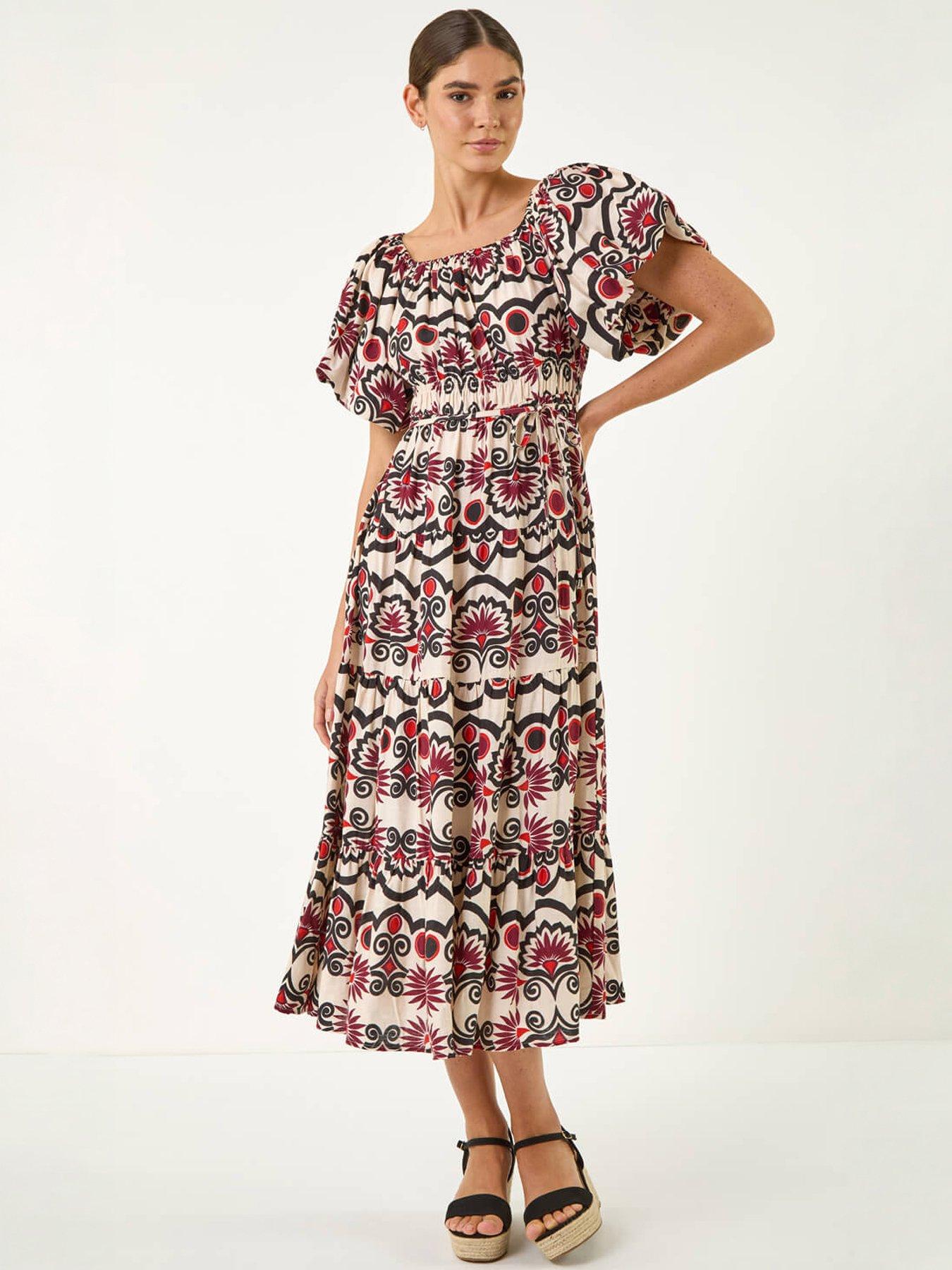 Image 3 of 5 of Roman Abstract Border Print Midi Dress