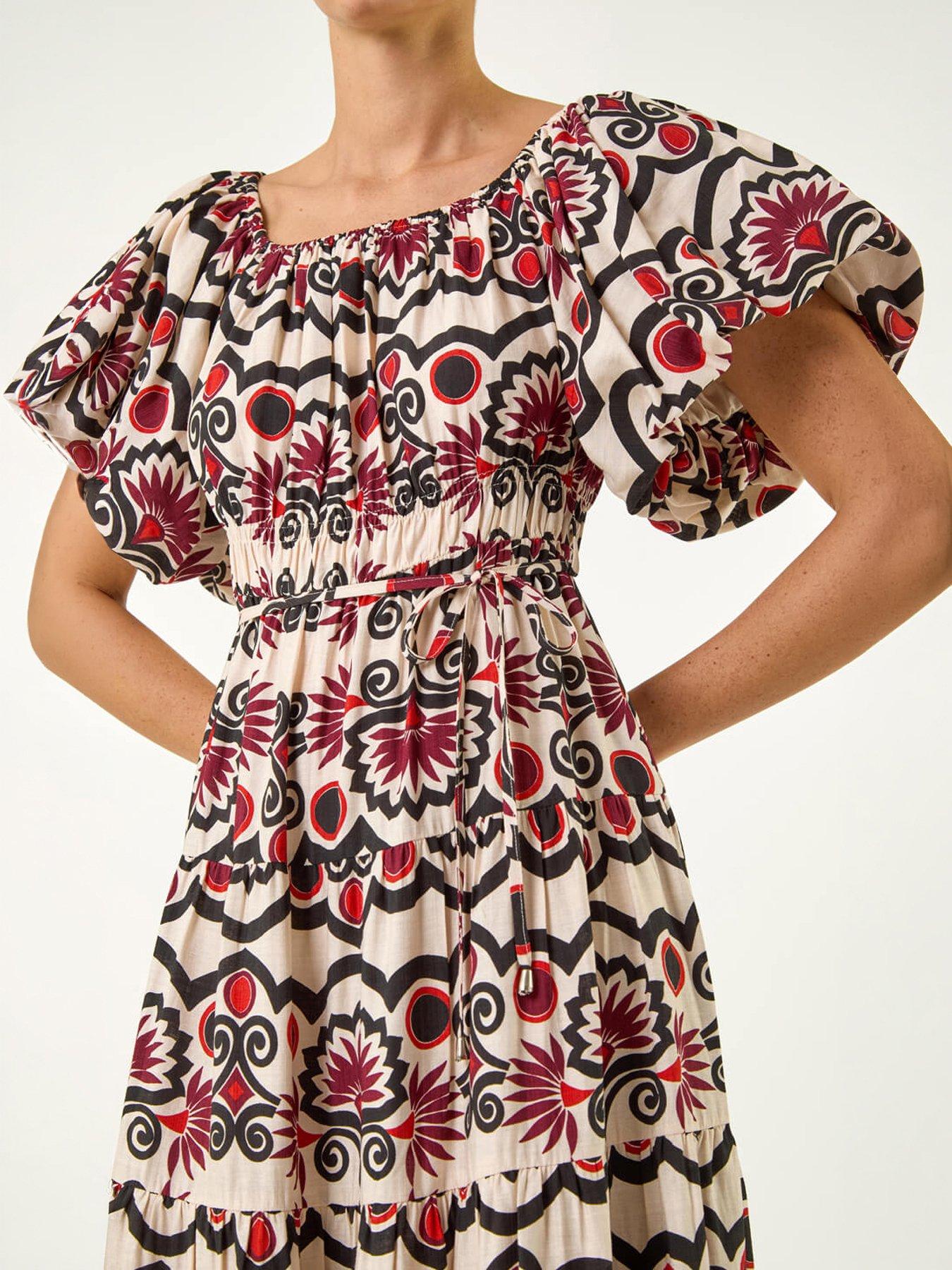 Image 4 of 5 of Roman Abstract Border Print Midi Dress