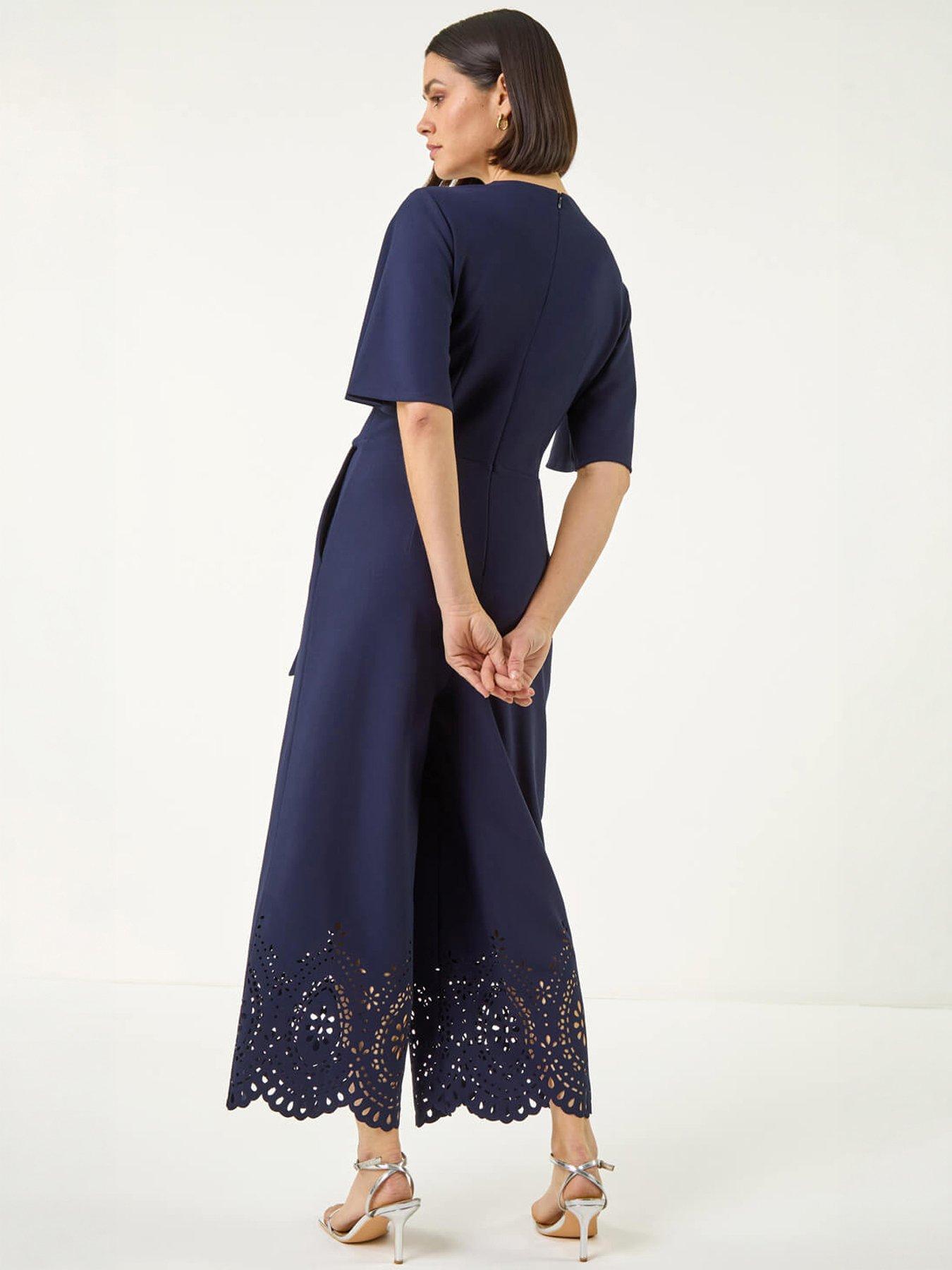 Image 2 of 5 of Roman Laser Cut Hem Wrap Front Jumpsuit
