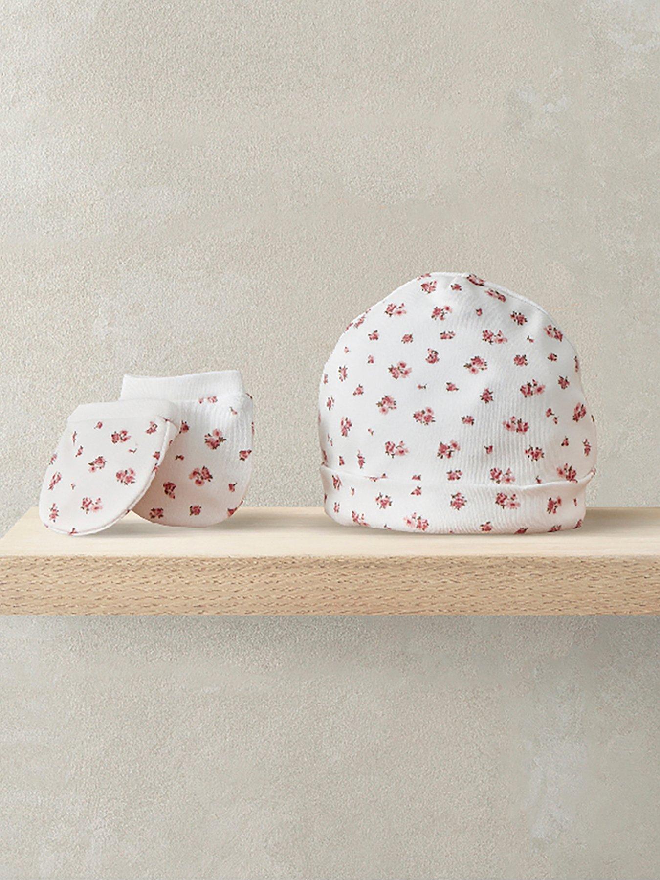 Mamas & Papas Baby Girls 2 Pack Rose Print Premature Hat  &  Mitts - Pink
