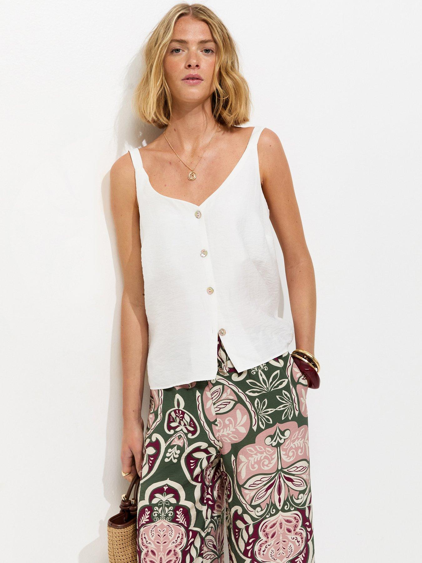 New Look Button Front V-Neck Cami Top - Off White