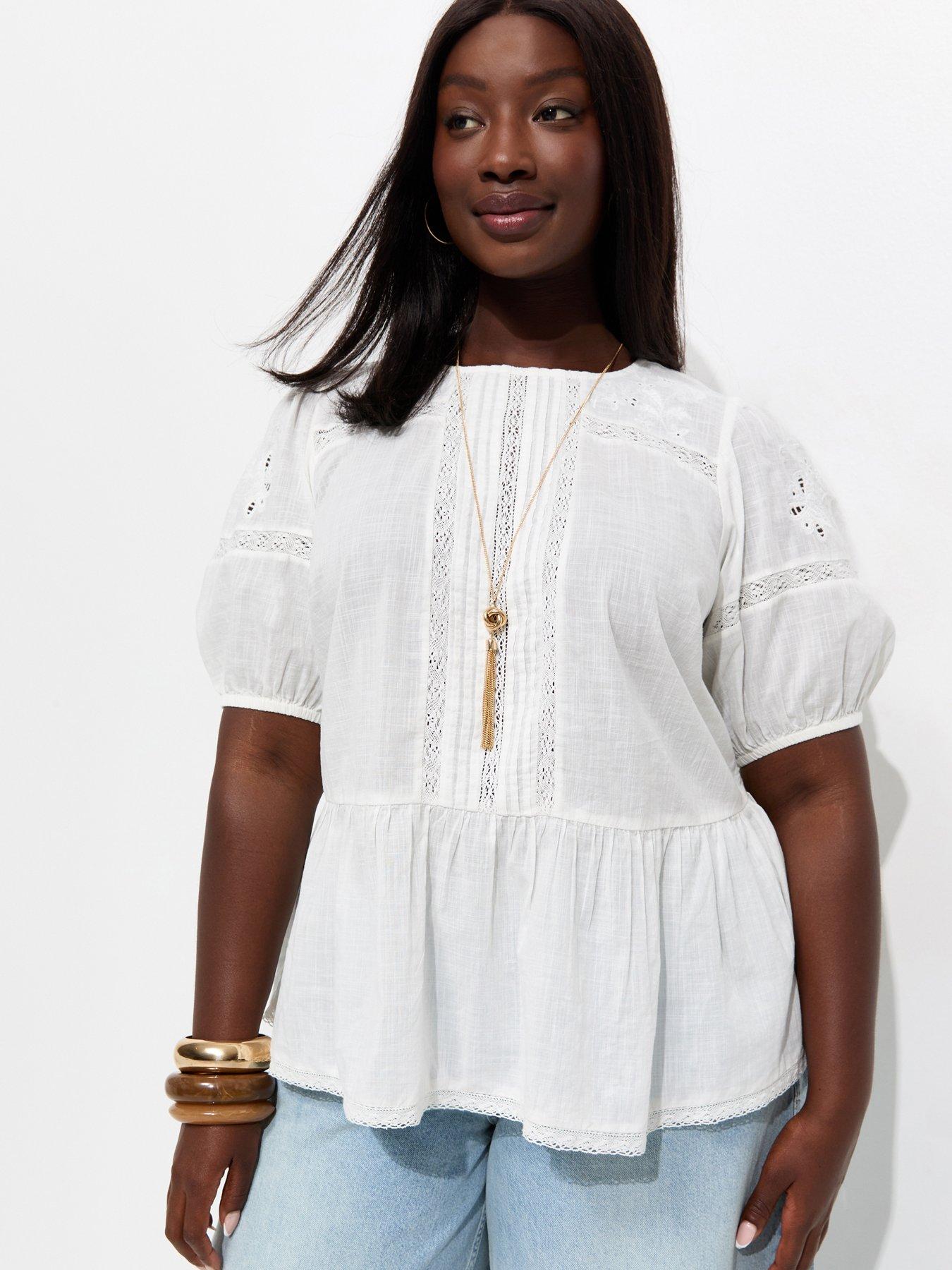 New Look Curves White Cotton Lace Trim Blouse