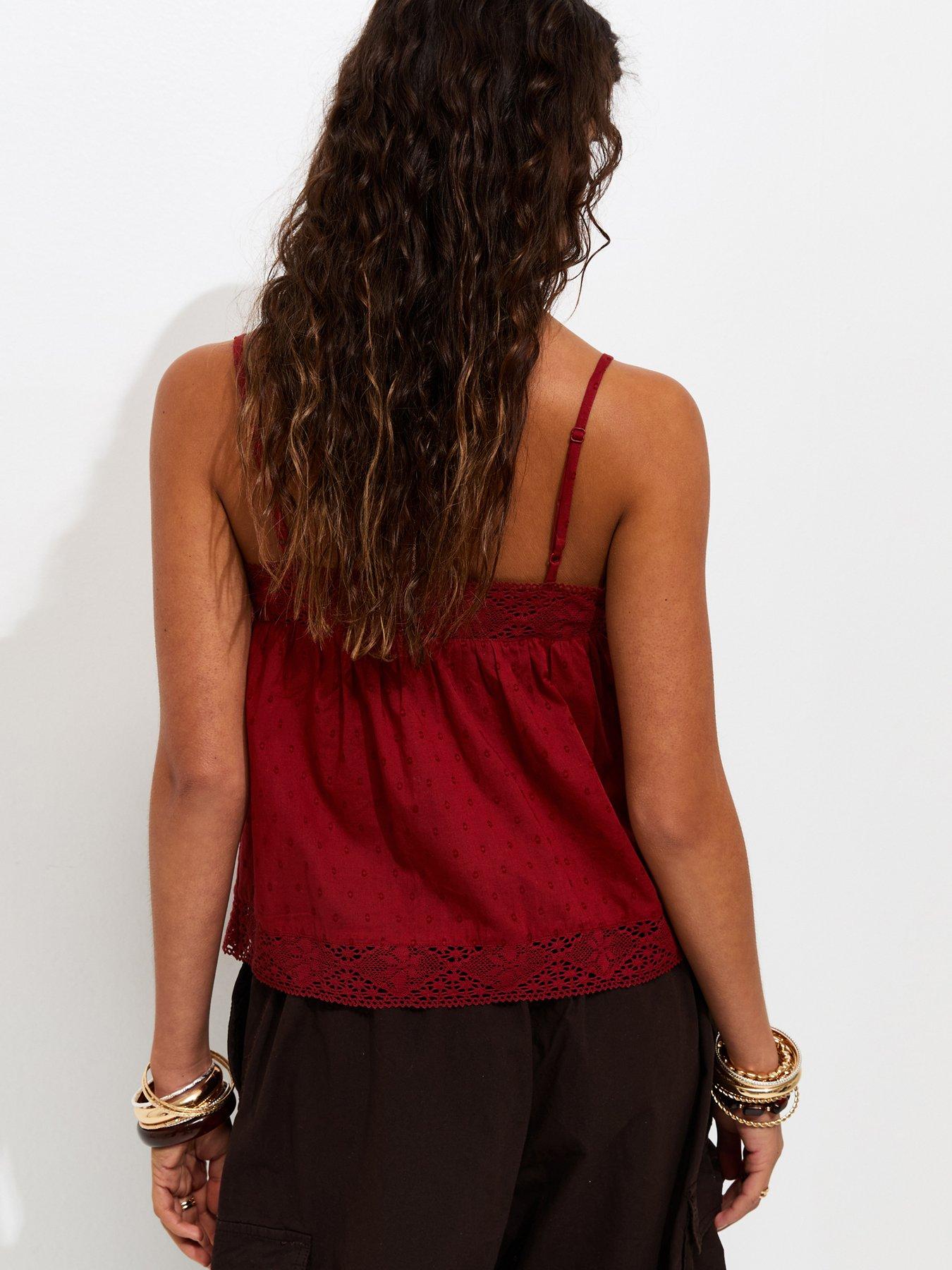 Image 2 of 5 of New Look Dobby Texture Lace Trim Cami Top - Rust
