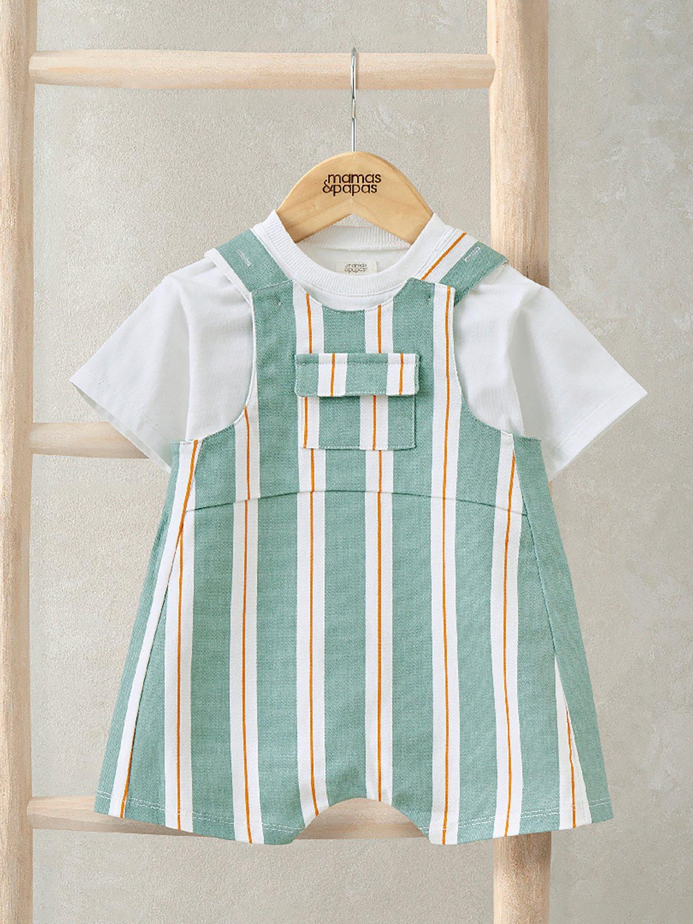 mamas-papas-baby-boys-stripe-twill-short-dungarees-top-set-green