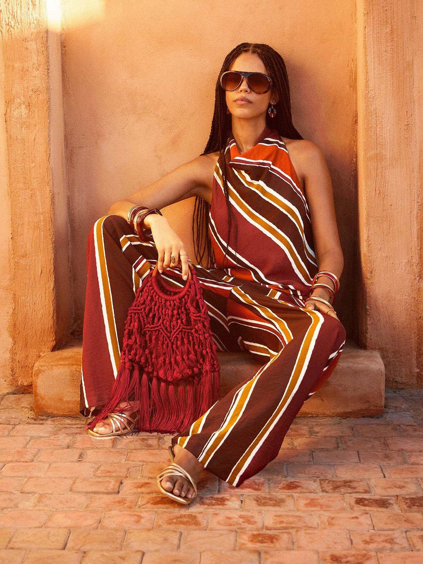 New Look Diagonal Stripe Cowl Neck Asymmetric Top - Multi