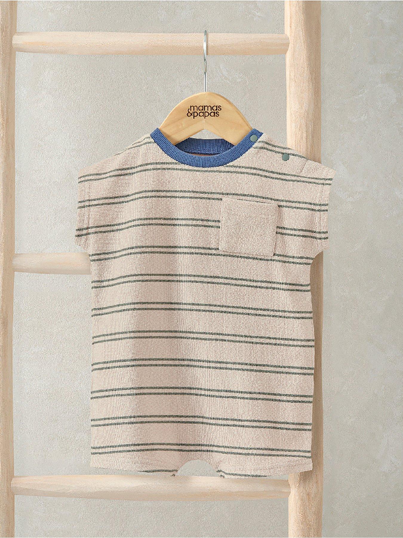 Image 1 of 2 of Mamas & Papas Baby Boys Stripe Towelling Romper - Cream