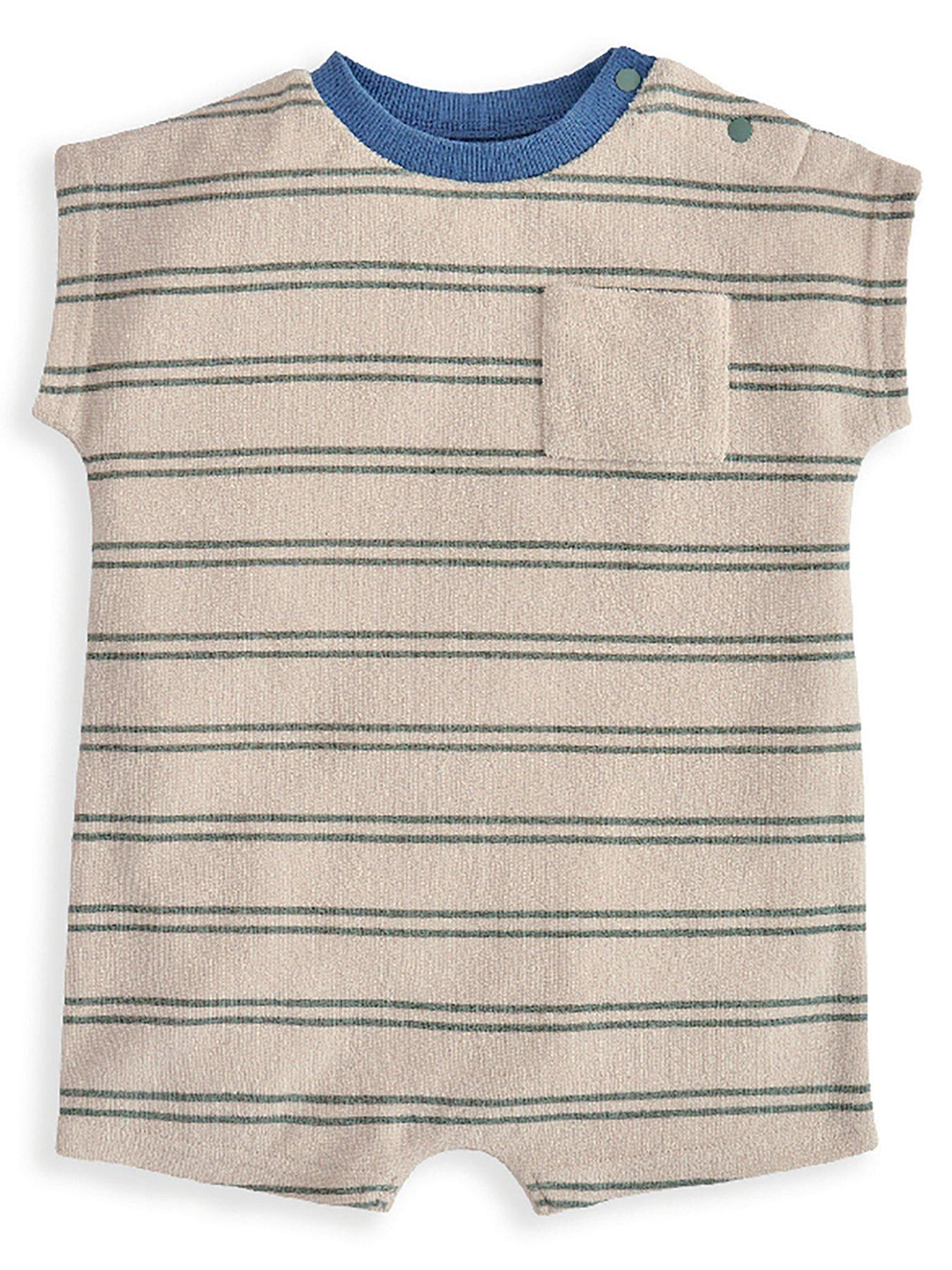 Image 2 of 2 of Mamas & Papas Baby Boys Stripe Towelling Romper - Cream