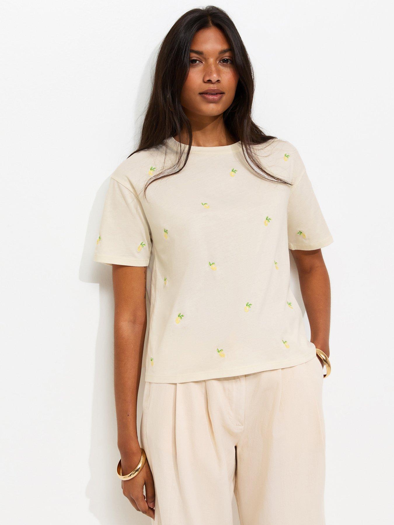 New Look Cotton Lemon Embroidered Boxy Fit T-Shirt - Off White