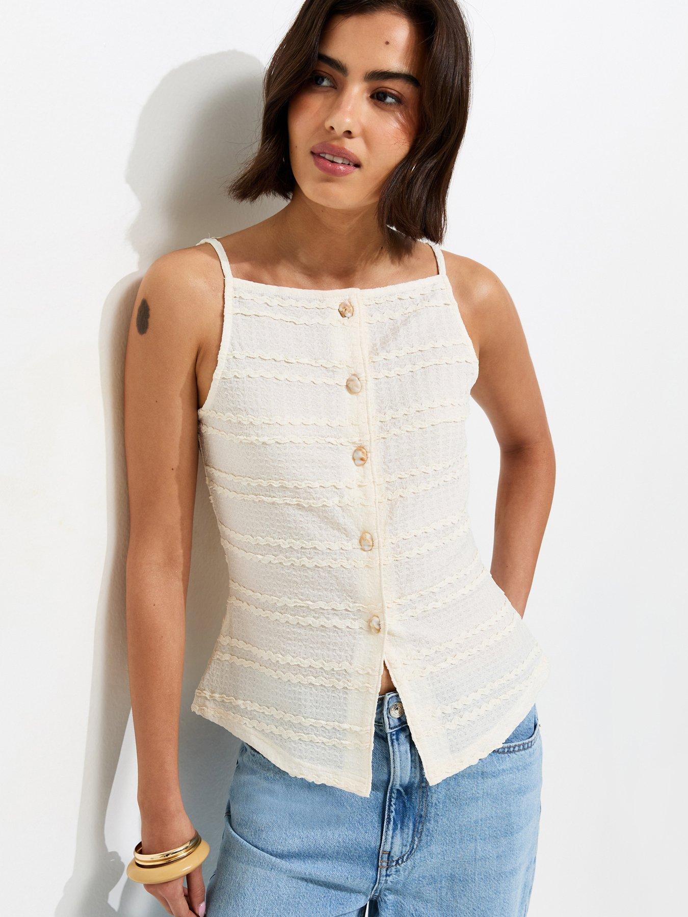 New Look Textured Button Front Waistcoat - Off White