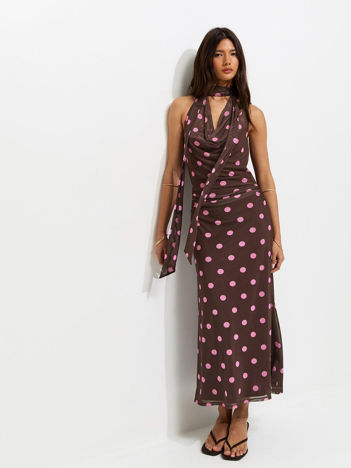 river island brown polka dot dress Nellie Maxi Dress | Brown Polka Dot | Womens main image 1