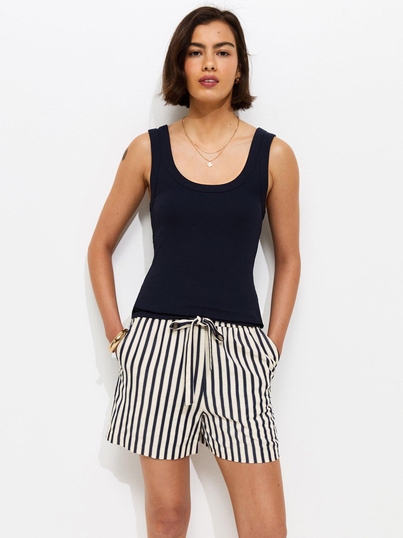 New Look Striped Seersucker Shorts - Navy