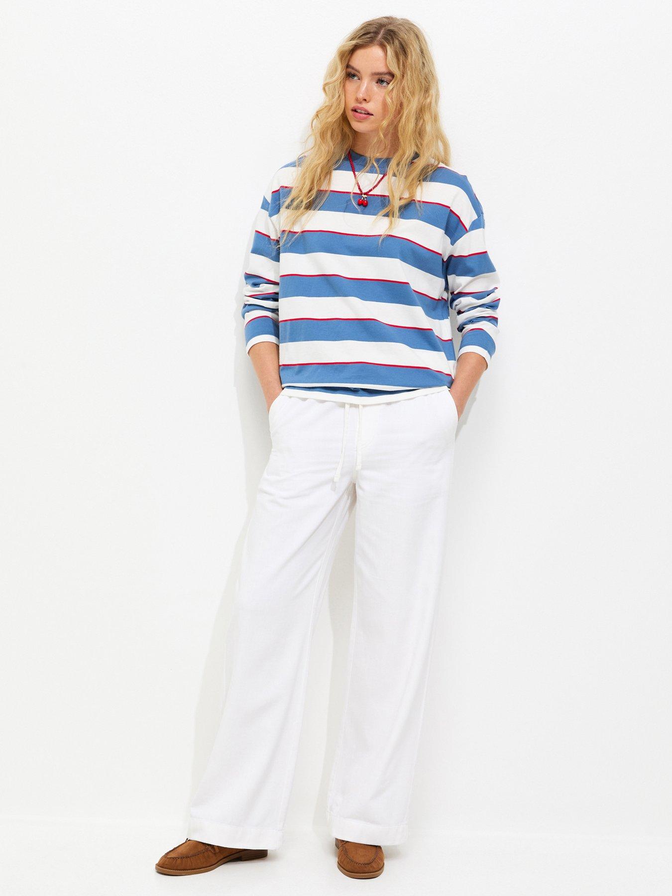 New Look Cotton Twill Drawstring Wide Leg Trousers - White