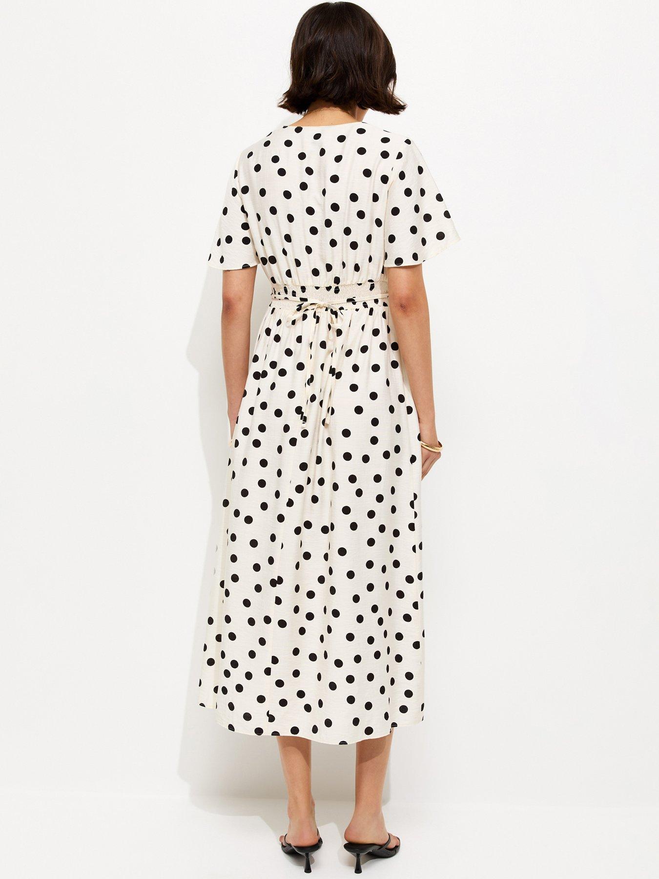 Image 2 of 5 of New Look Spot Print Flutter Sleeve Midi Dress - Cream