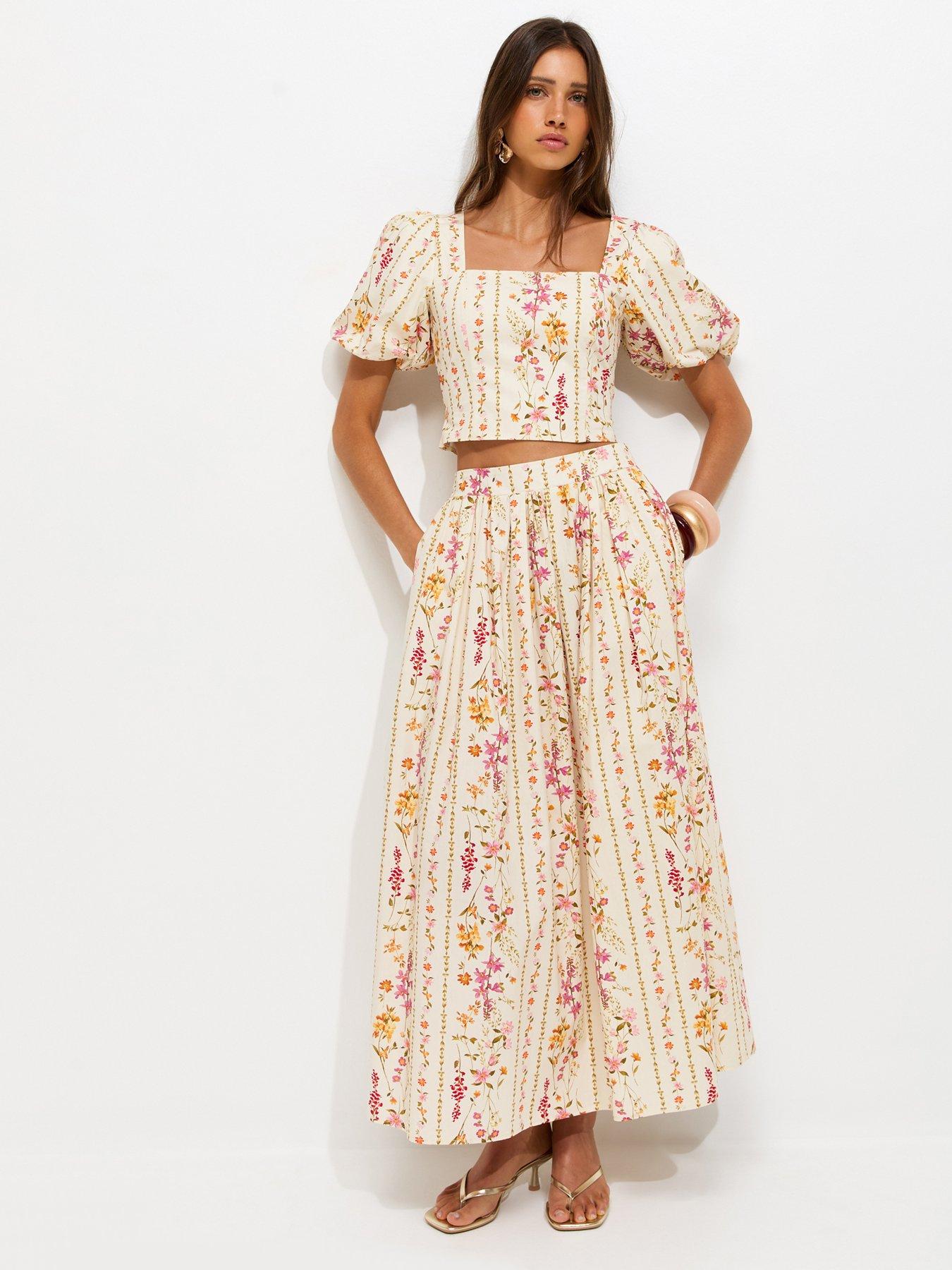 New Look Floral Print Milkmaid Co-ord Top - Cream