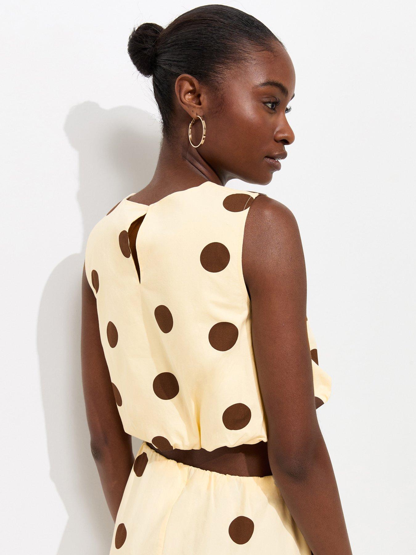Image 2 of 5 of New Look Cotton Large Spot Print Sleeveless Crop Top - Cream
