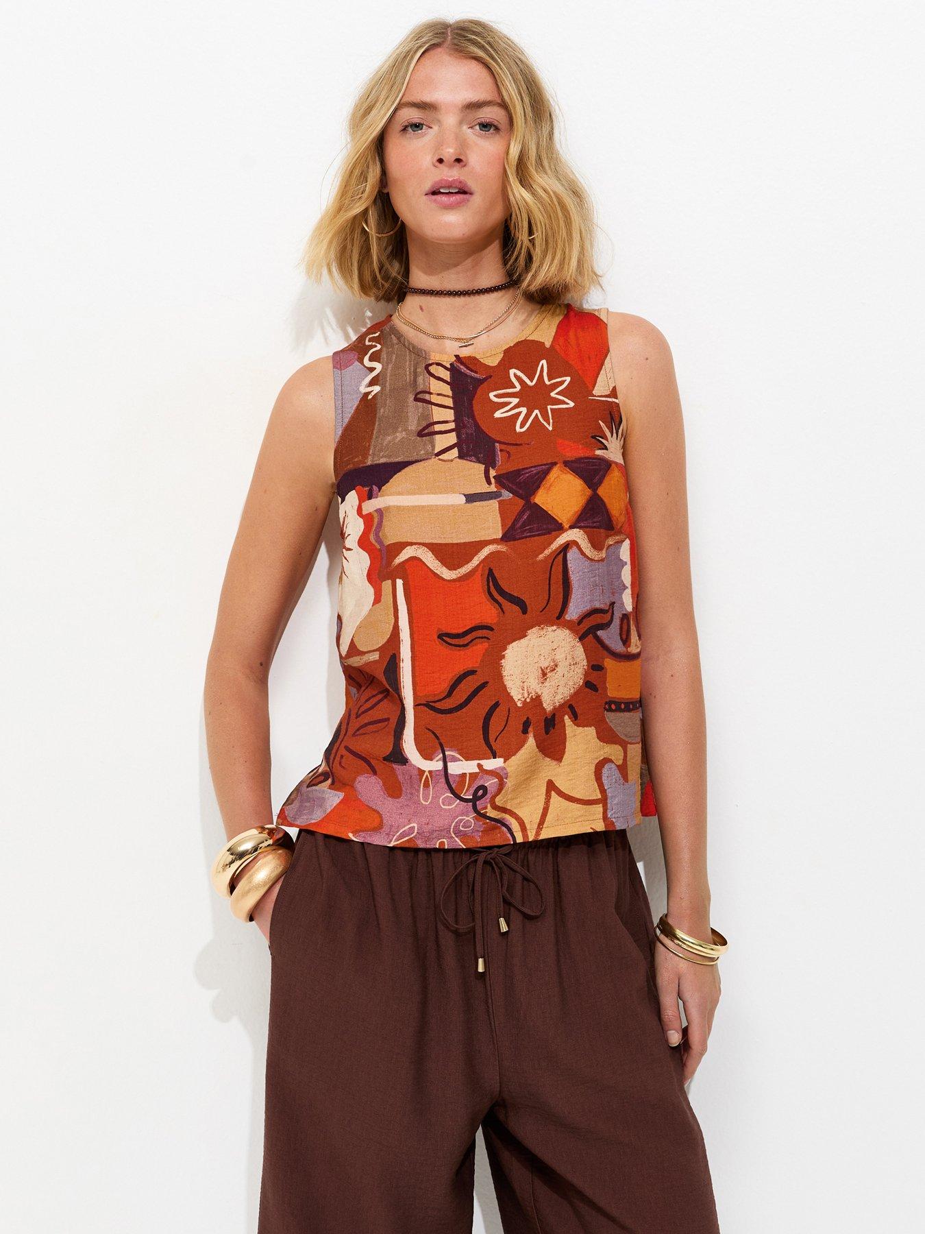 Image 1 of 5 of New Look Abstract Floral Print Sleeveless Co-ord Top - Orange