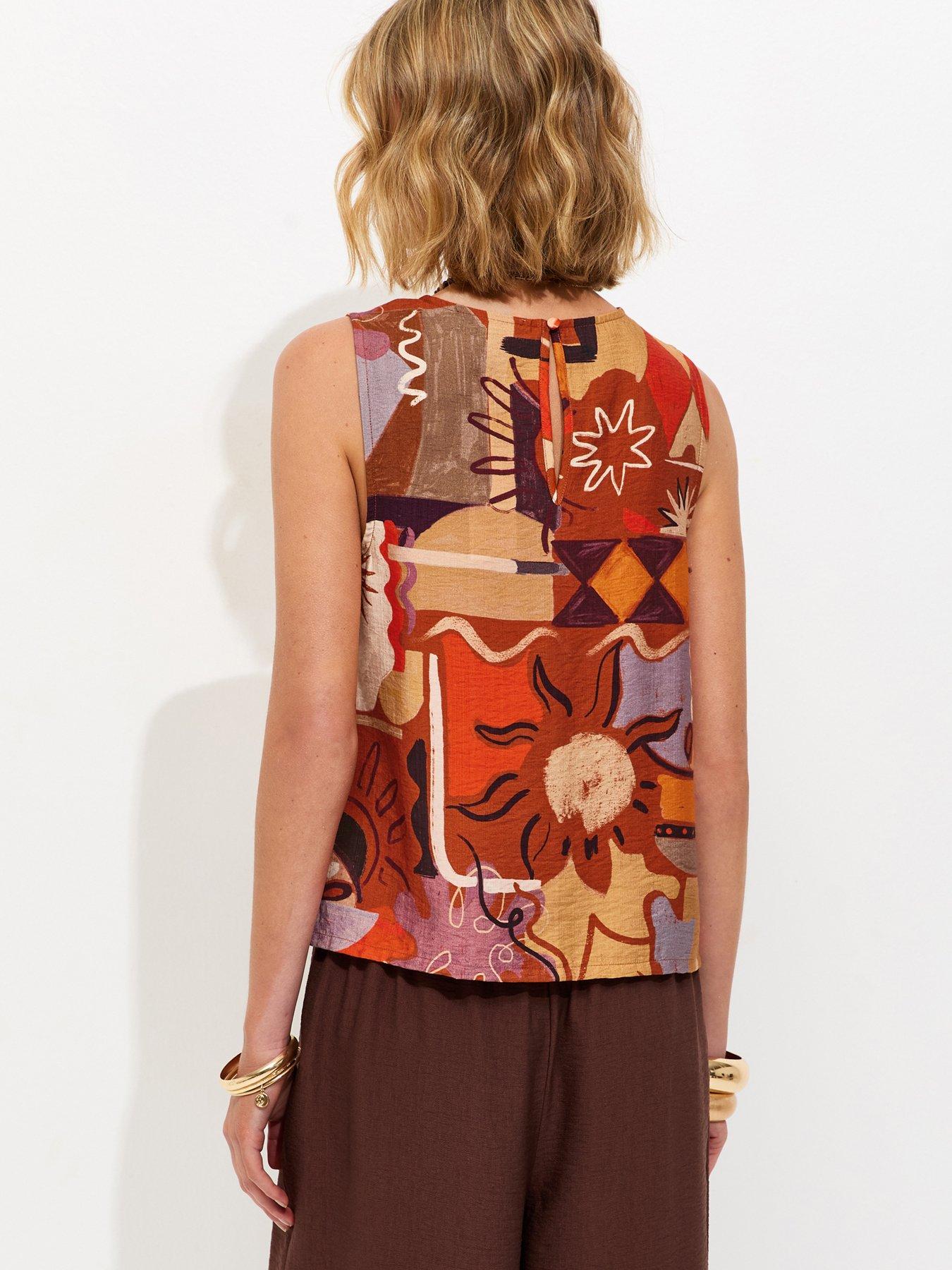Image 2 of 5 of New Look Abstract Floral Print Sleeveless Co-ord Top - Orange