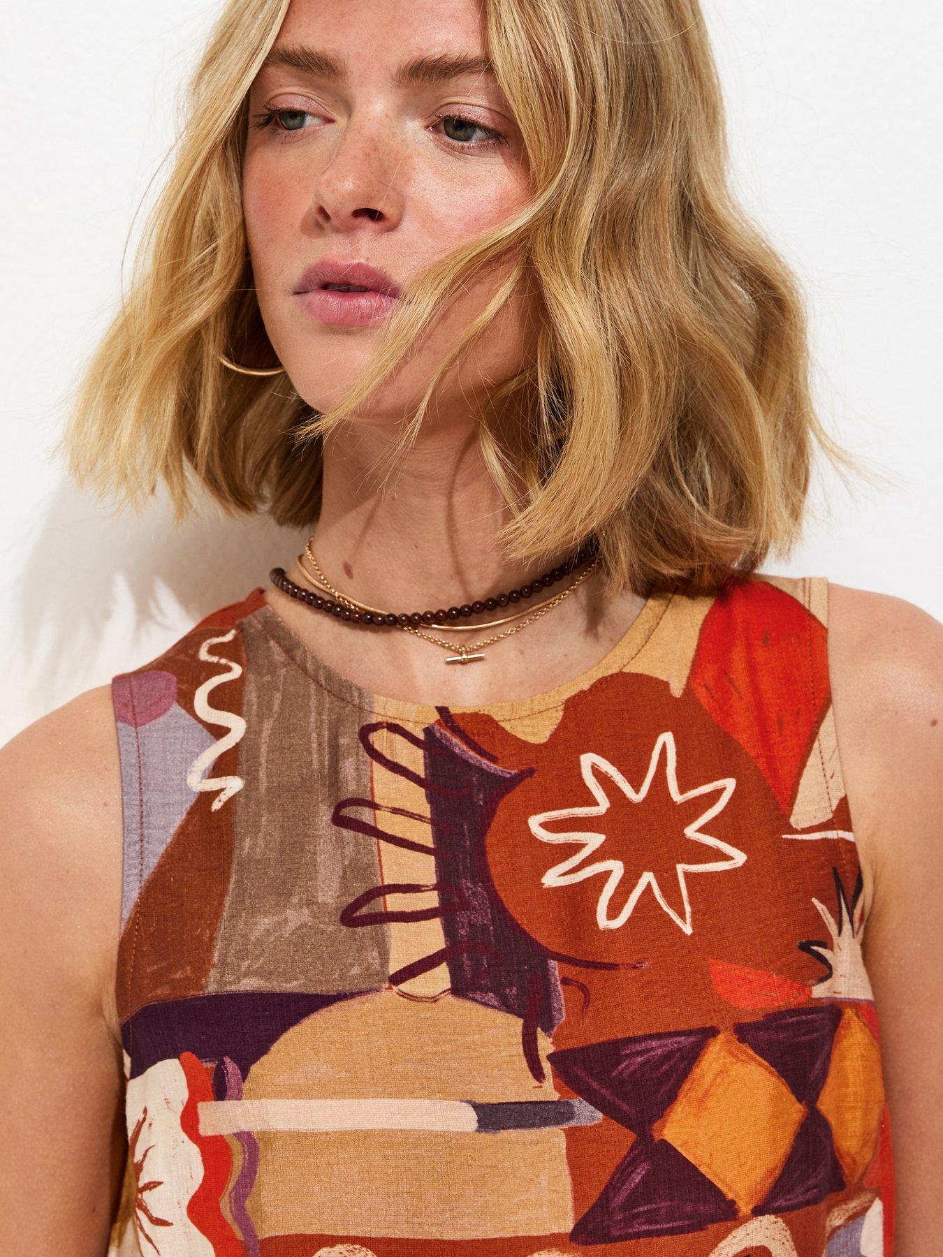 Image 4 of 5 of New Look Abstract Floral Print Sleeveless Co-ord Top - Orange