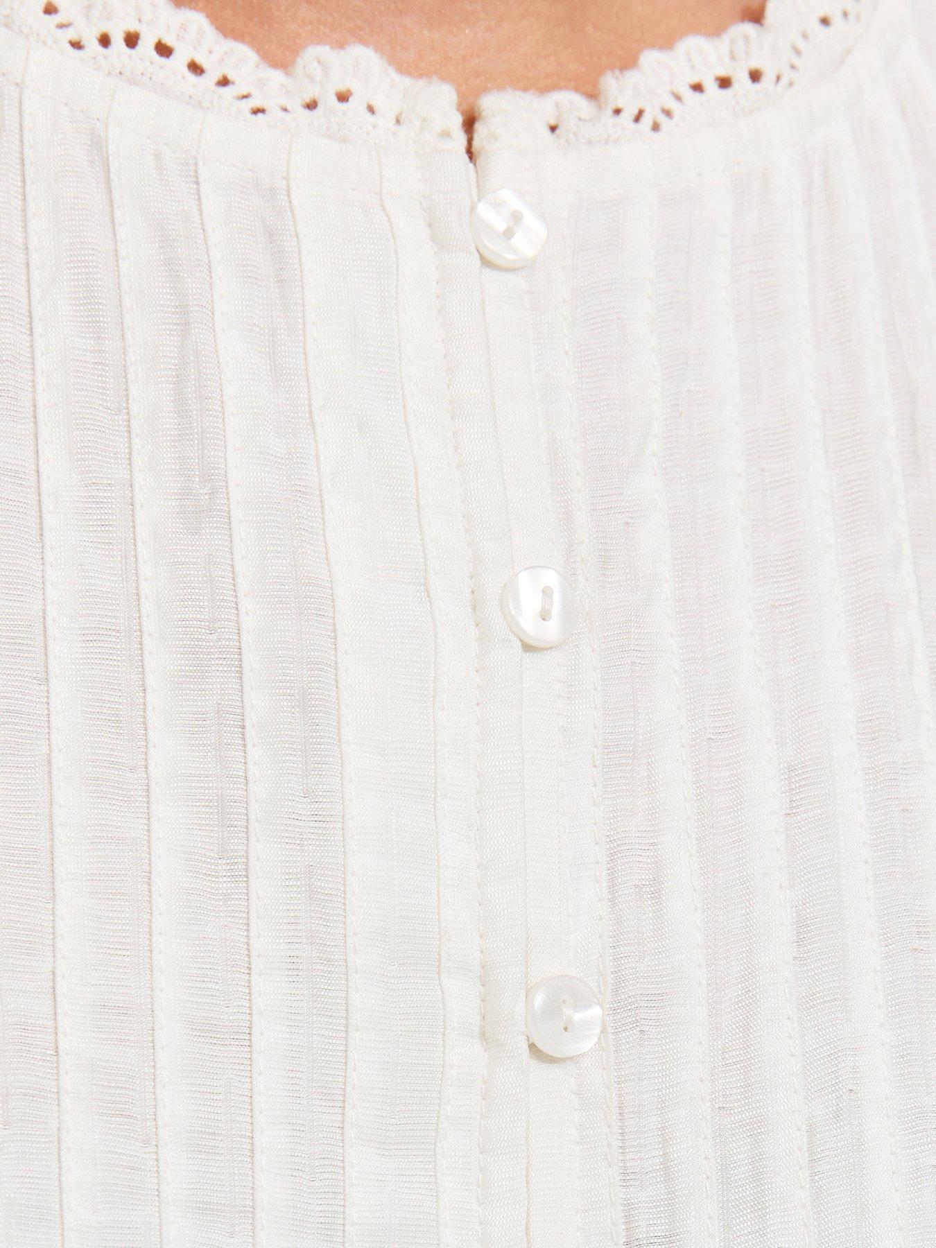 Image 3 of 4 of New Look Pintuck Button Front Sleeveless Top - White