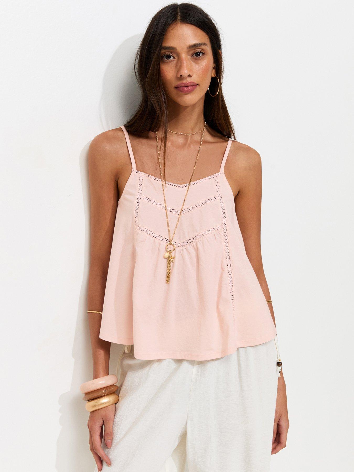 New Look Lace Trim V-Neck Cami Top - Light Pink