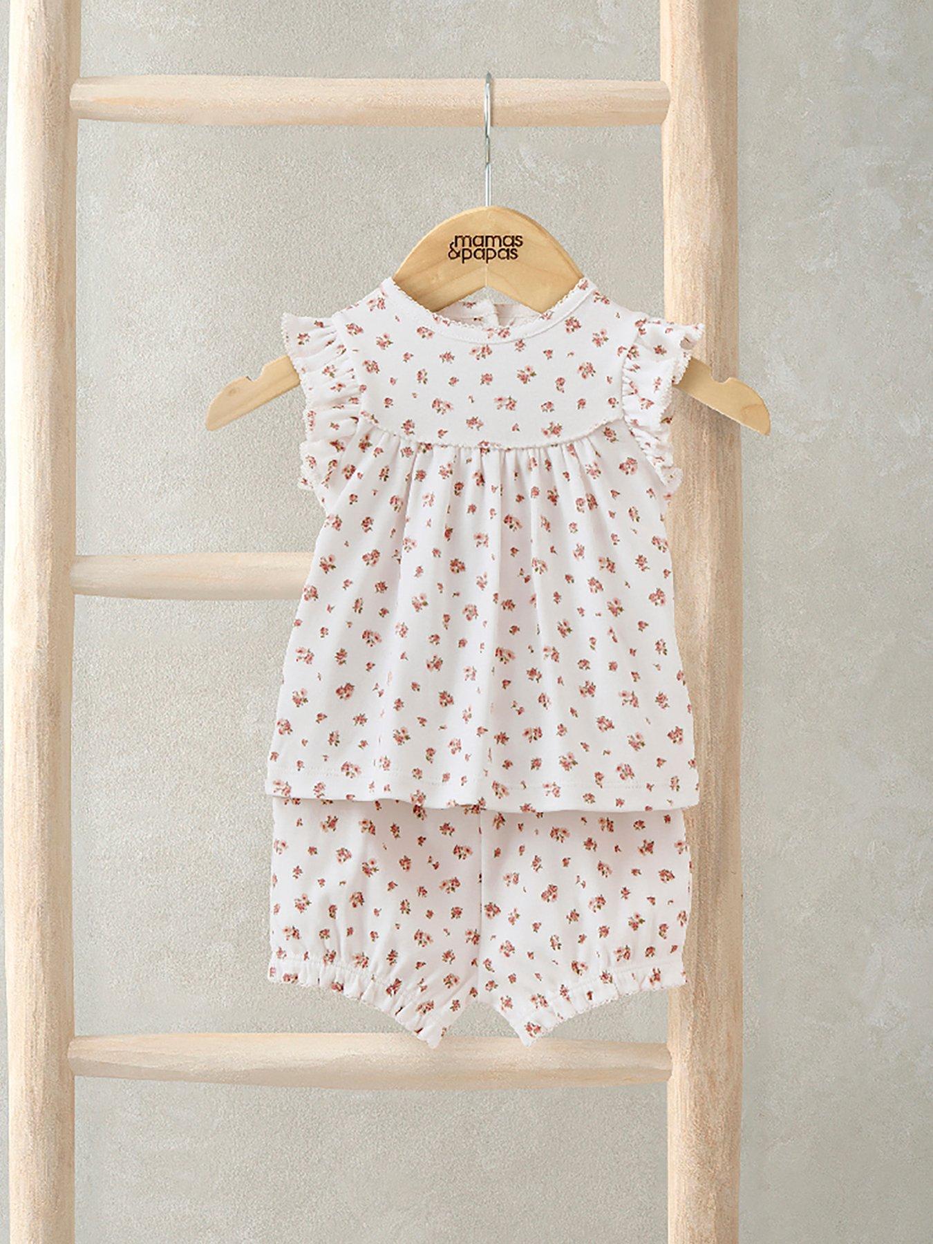Mamas & Papas Baby Girls Rose Print Jersey Short Pyjamas  - Pink