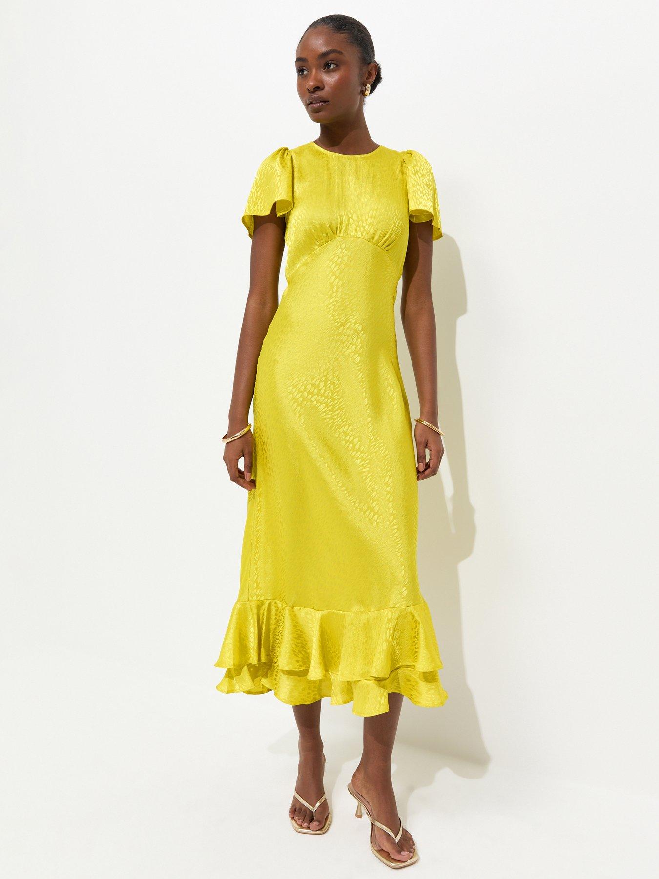 New Look Satin Ruffled Hem Midi Dress - Light Green