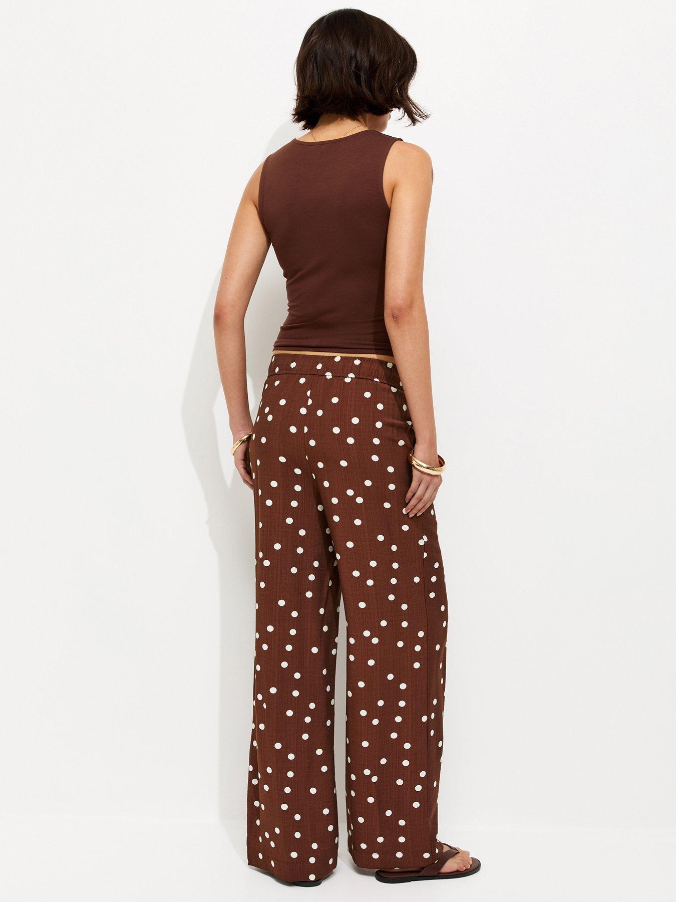 Image 2 of 5 of New Look Polka Dot Wide Leg Trousers - Brown